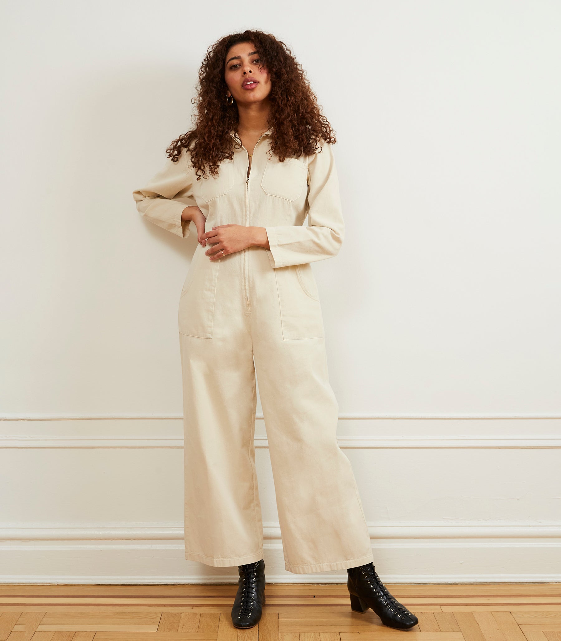 Over loose Jumpsuit アイボリー Este Zip Front Jumpsuit - Ivory