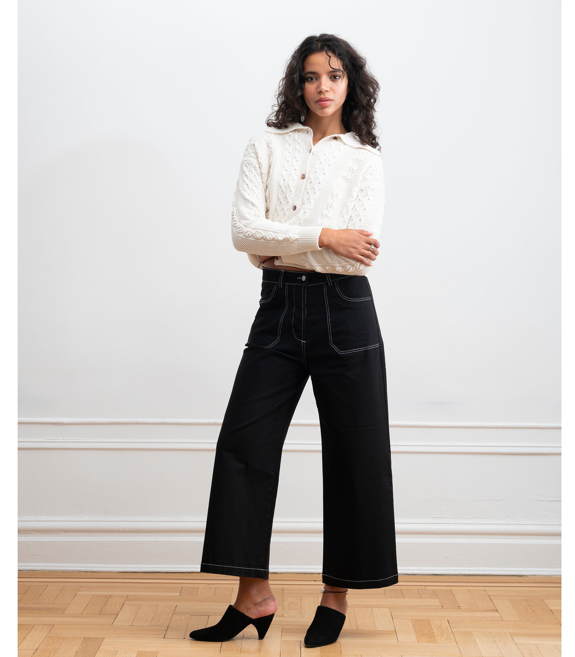 Simone Wide Crop Pants - Black & White