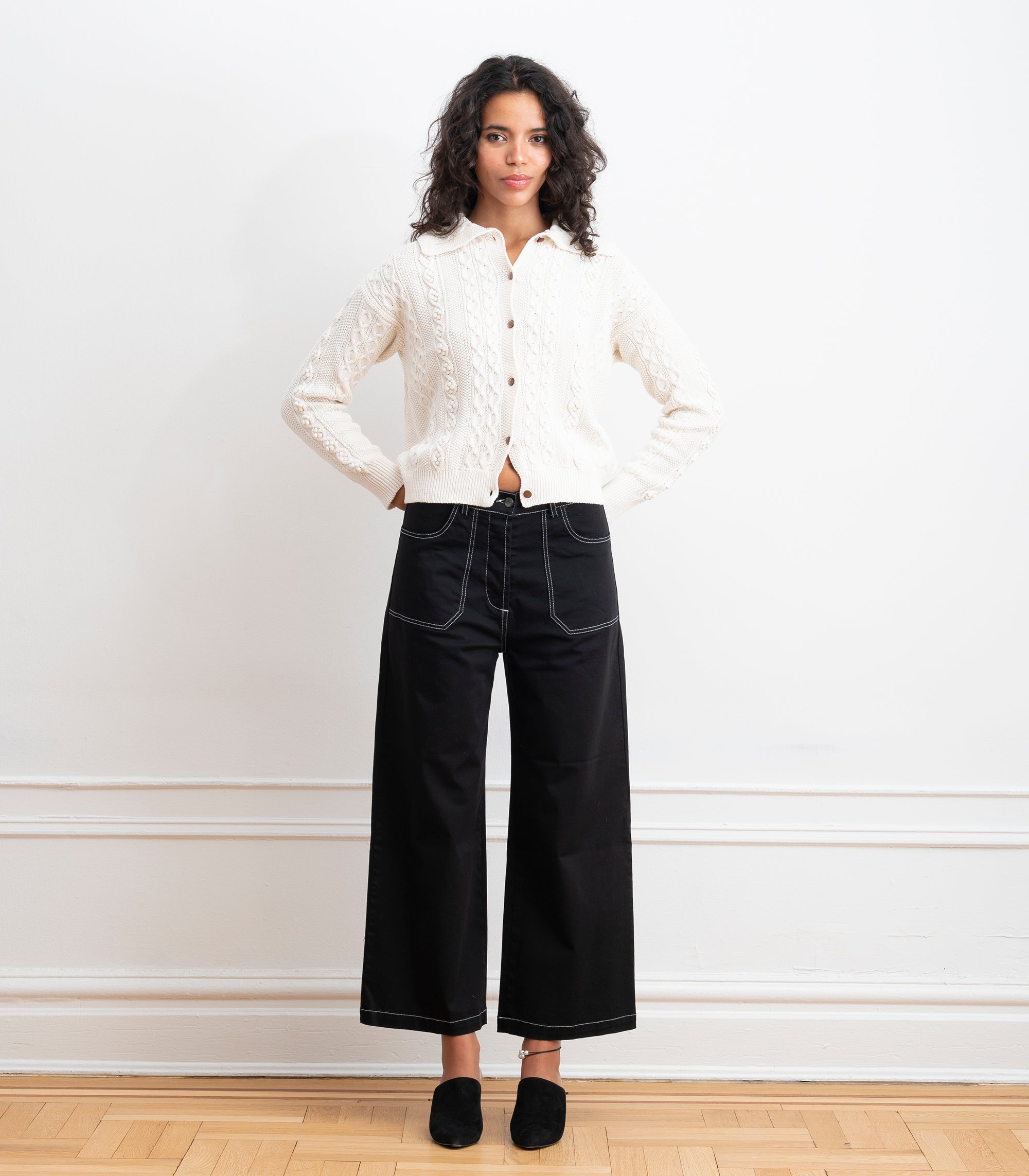 Simone Wide Crop Pants - Black & White