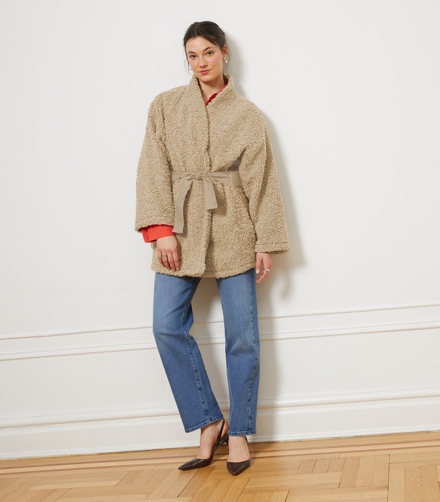 Valentina Sherpa Wrap Coat - Ivory