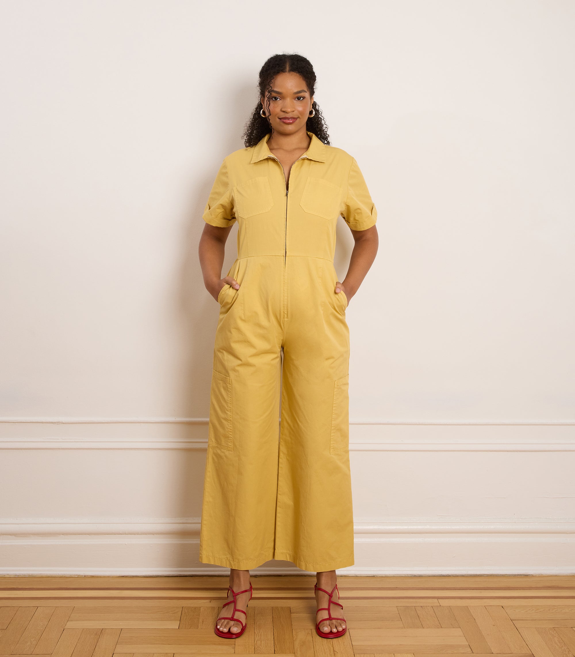 Bella Short Sleeve Cargo Jumpsuit - Burnt Khaki