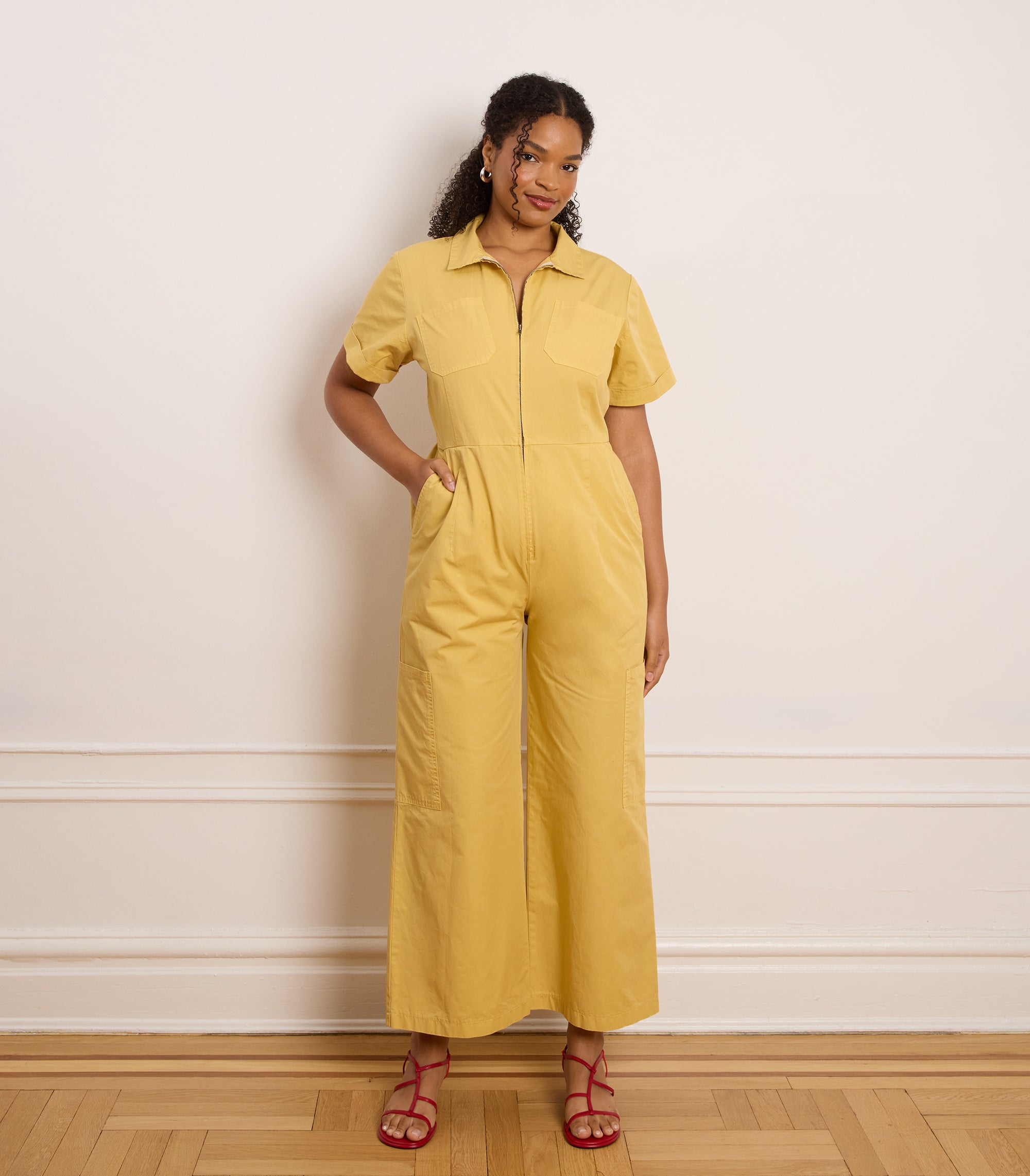 Bella Short Sleeve Cargo Jumpsuit - Burnt Khaki