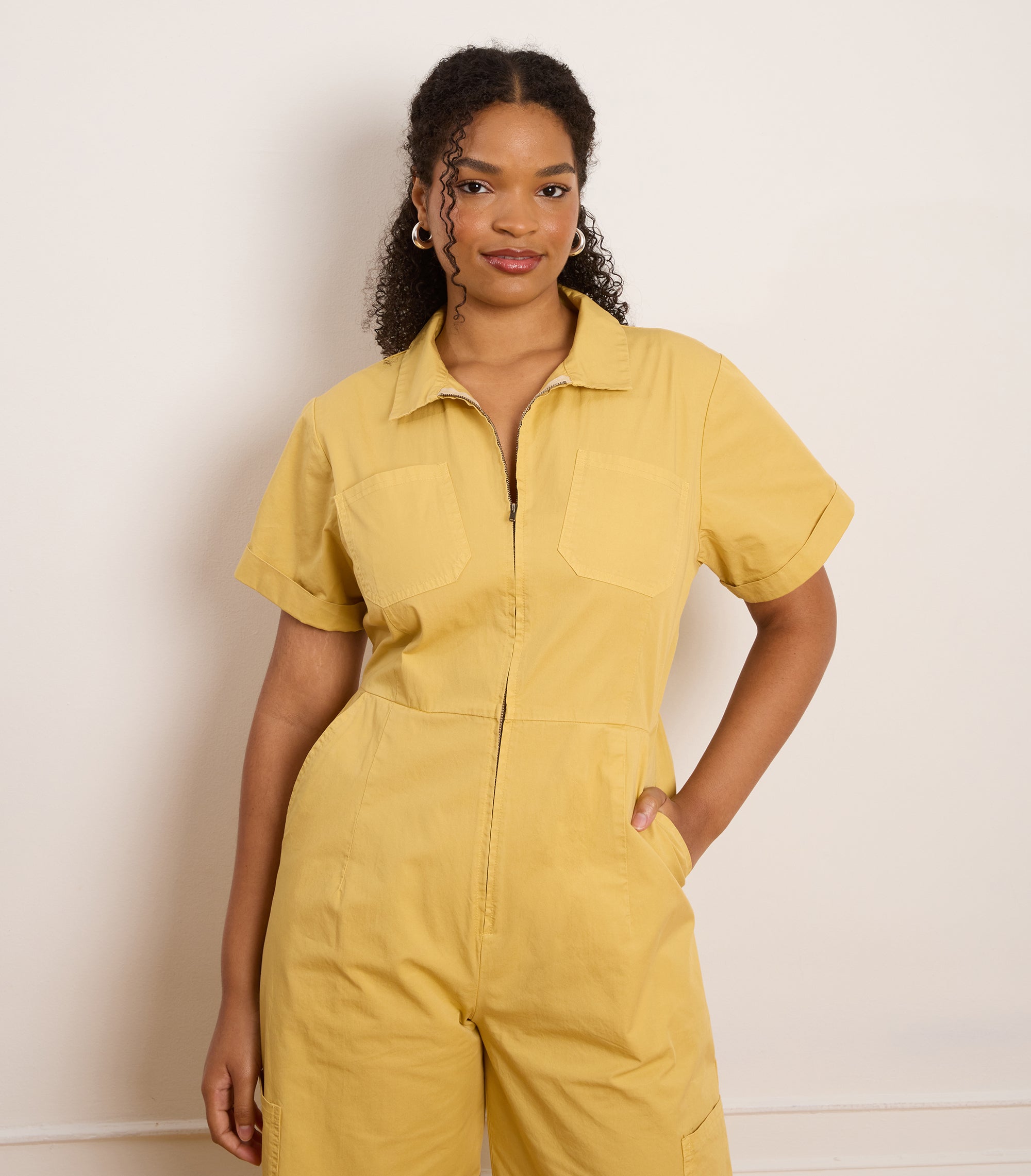 Bella Short Sleeve Cargo Jumpsuit - Burnt Khaki