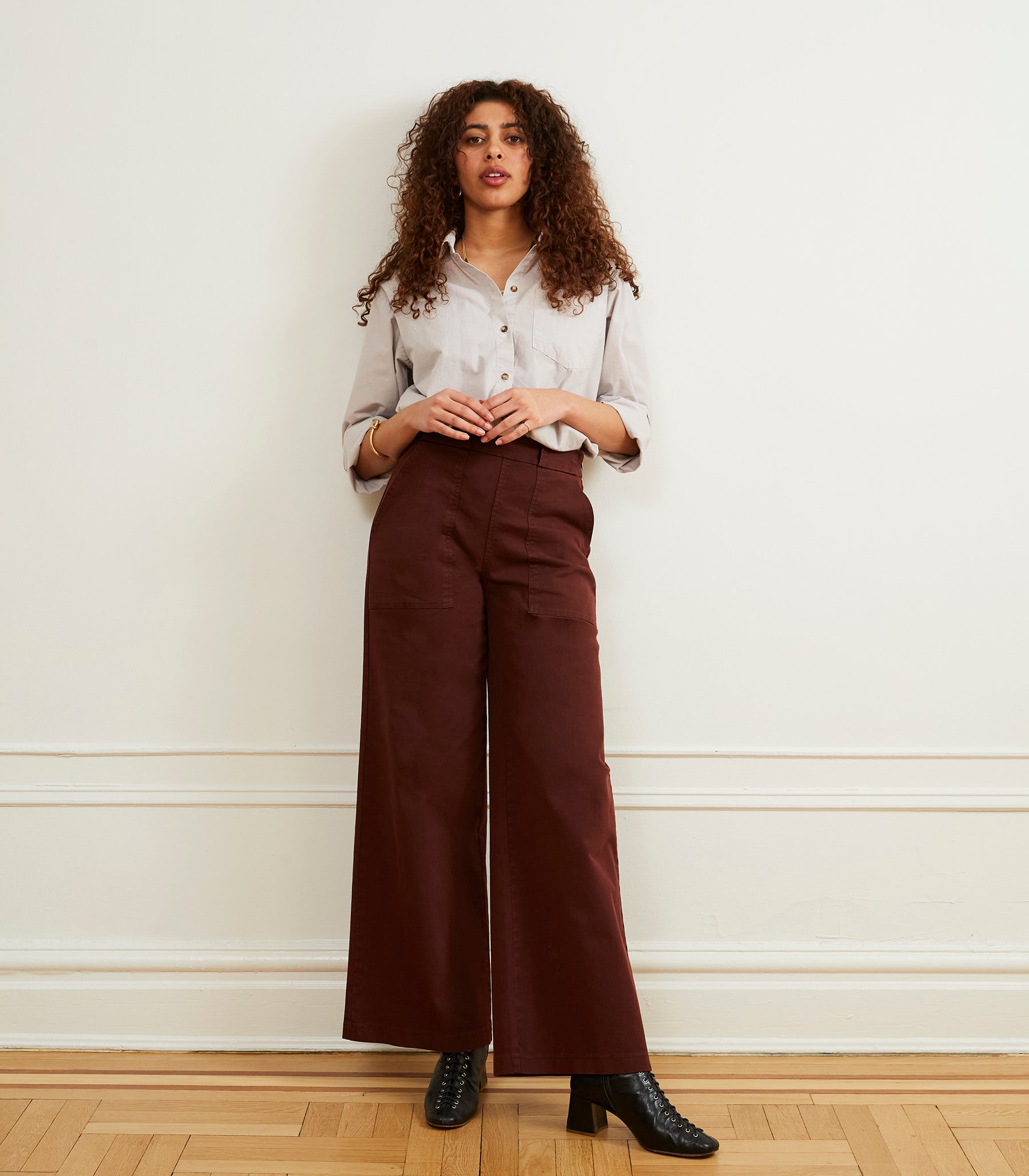 Long Sabrina Wide-Leg Pants - Coffee