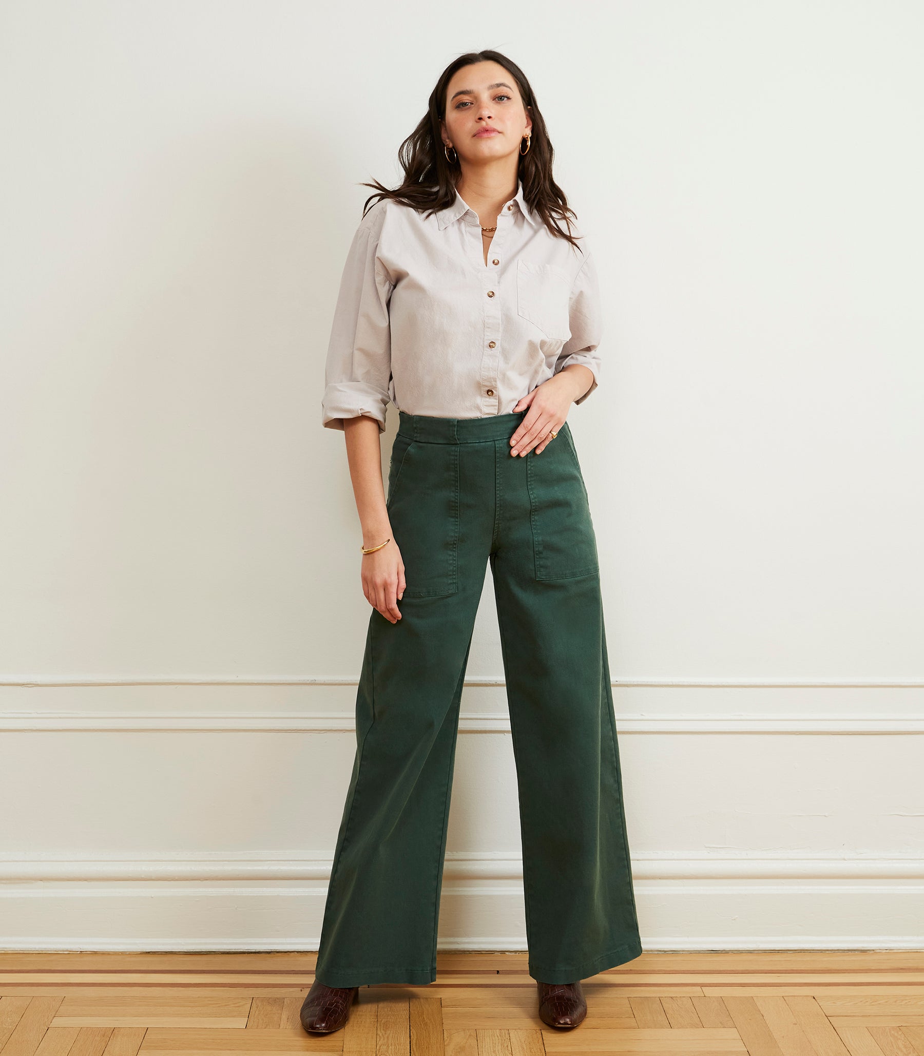 Long Sabrina Wide-Leg Pants - Hunter