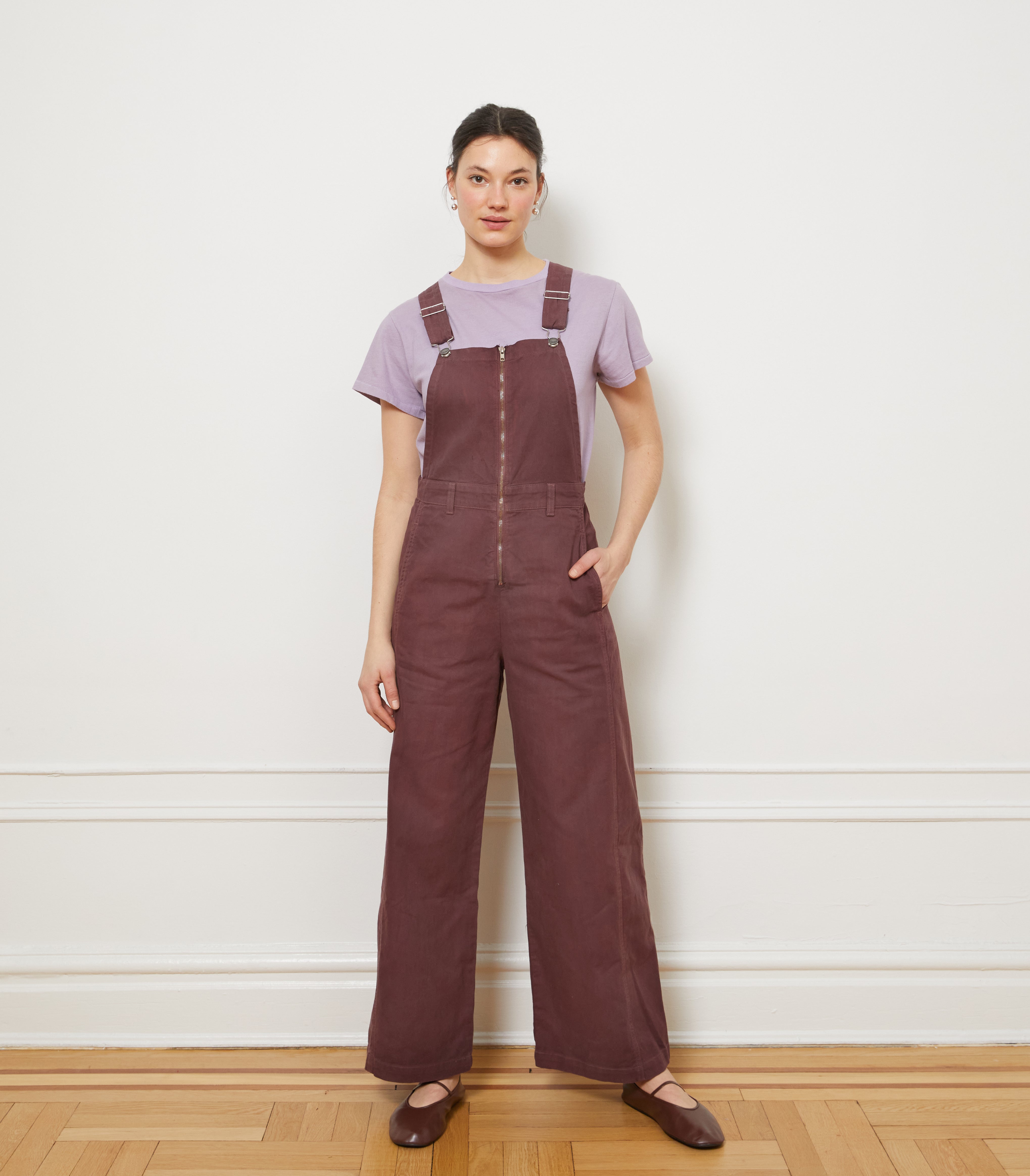 Madelyn Zip Front Overalls - Mauve | LOUP