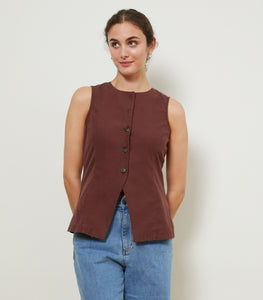 Marissa Long Fitted Vest - Maroon | LOUP
