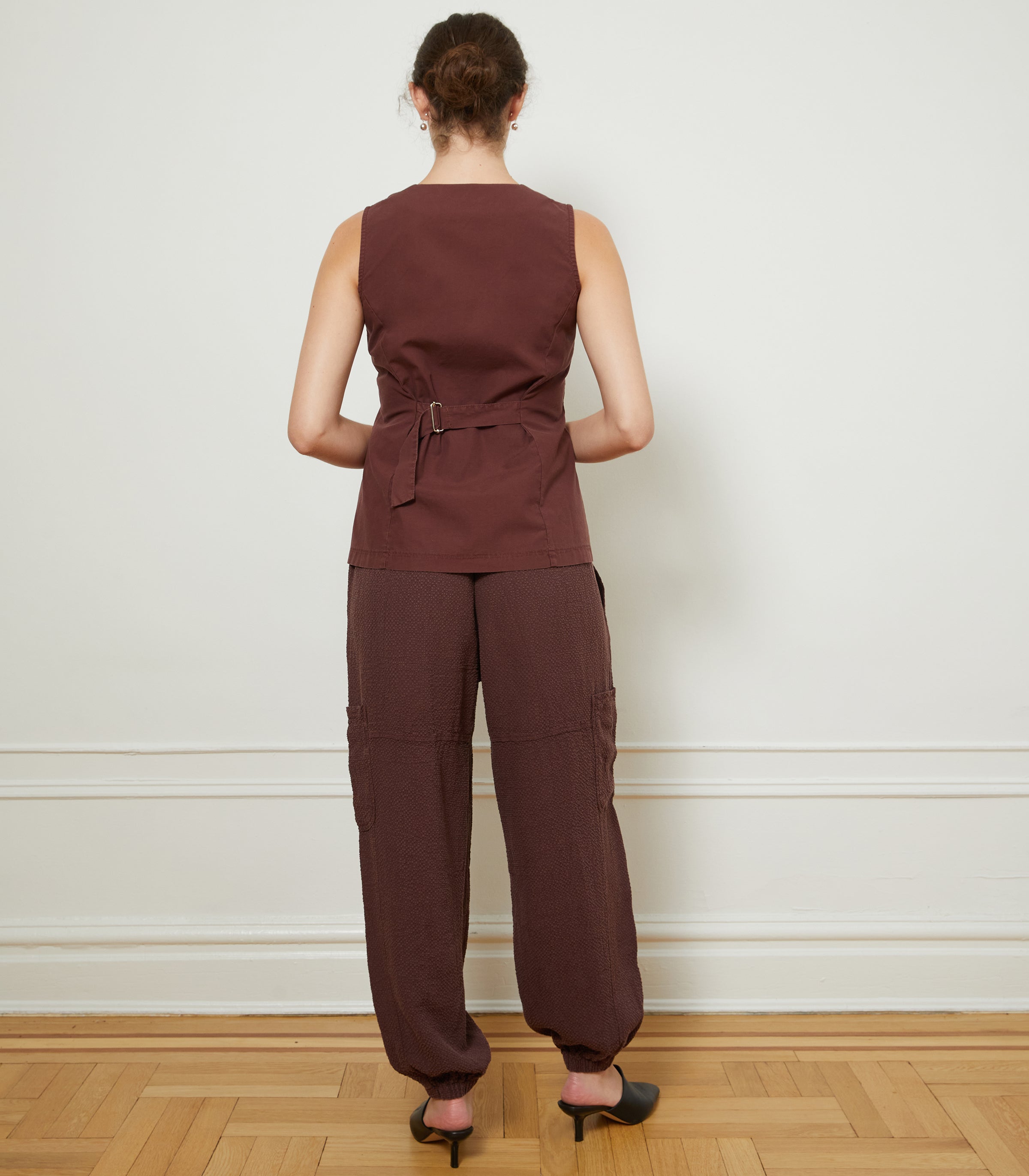 Marissa Long Fitted Vest - Maroon | LOUP