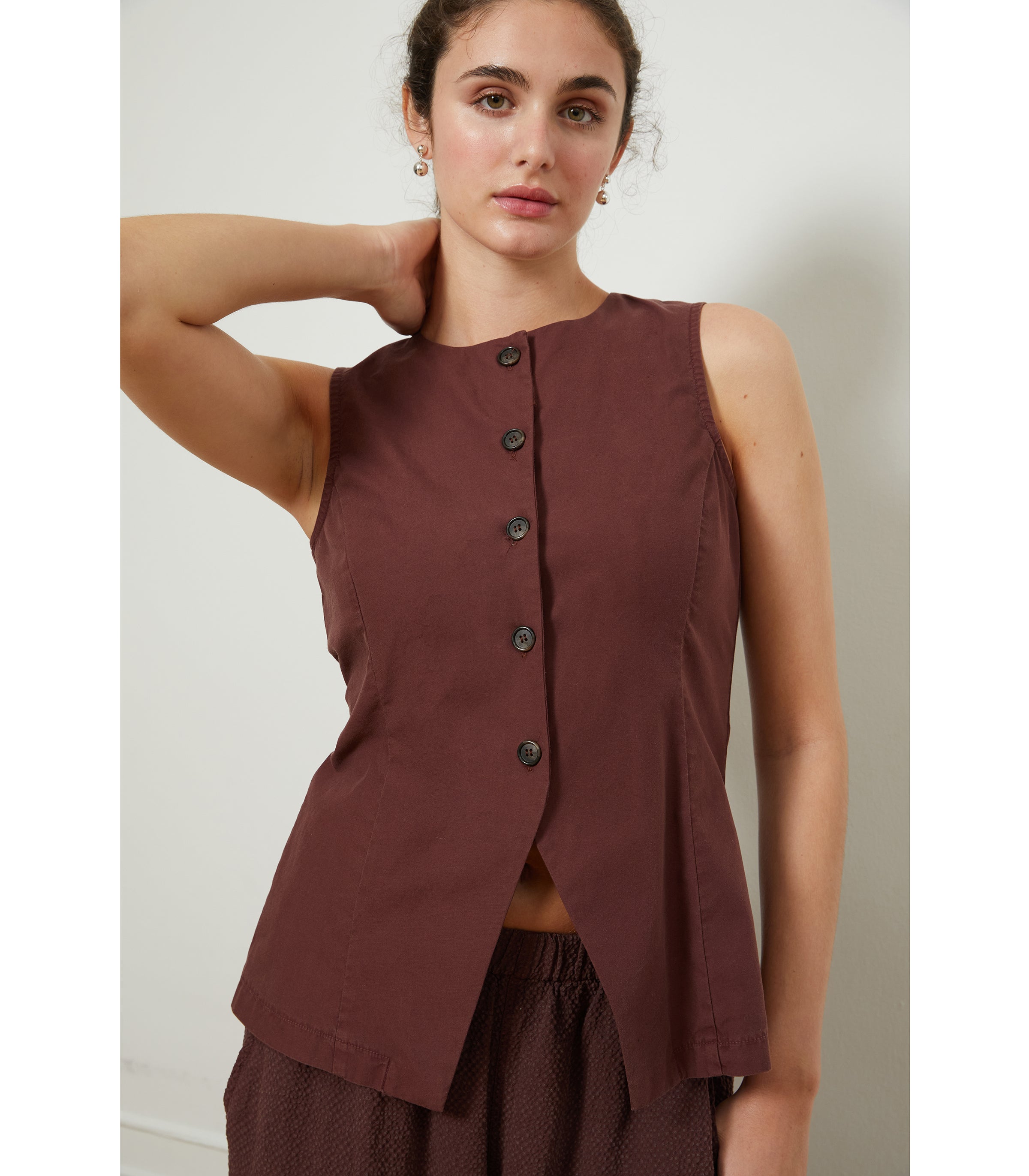 Marissa Long Fitted Vest - Maroon | LOUP