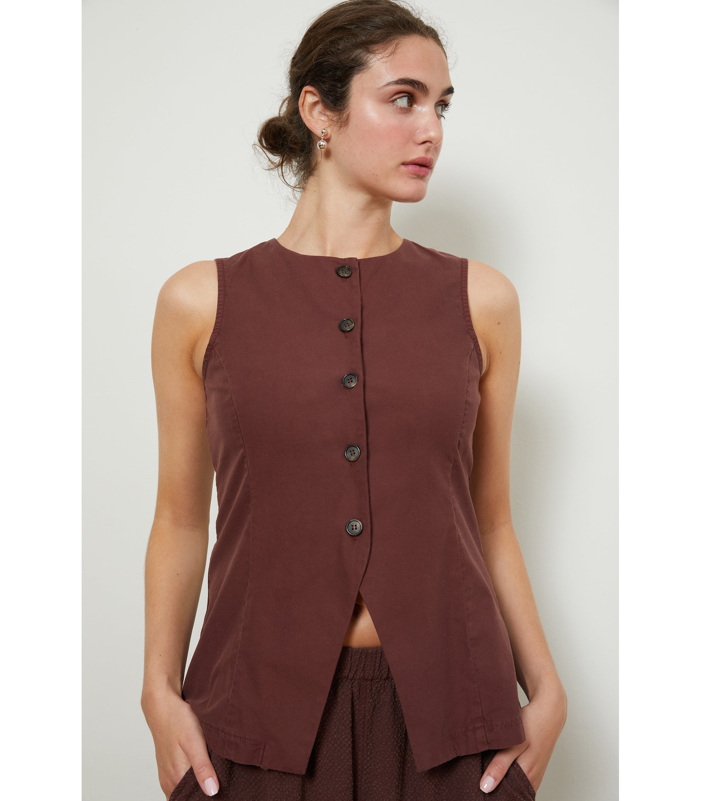 Marissa Long Fitted Vest - Maroon | LOUP