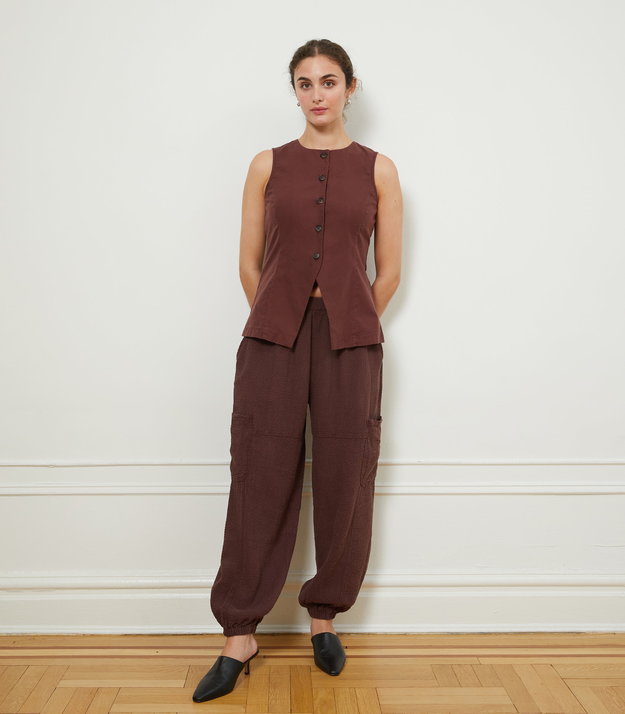 LagunaMoon - 【完売商品】mediam layered vest Marissa Long Fitted Vest - Maroon | LOUP