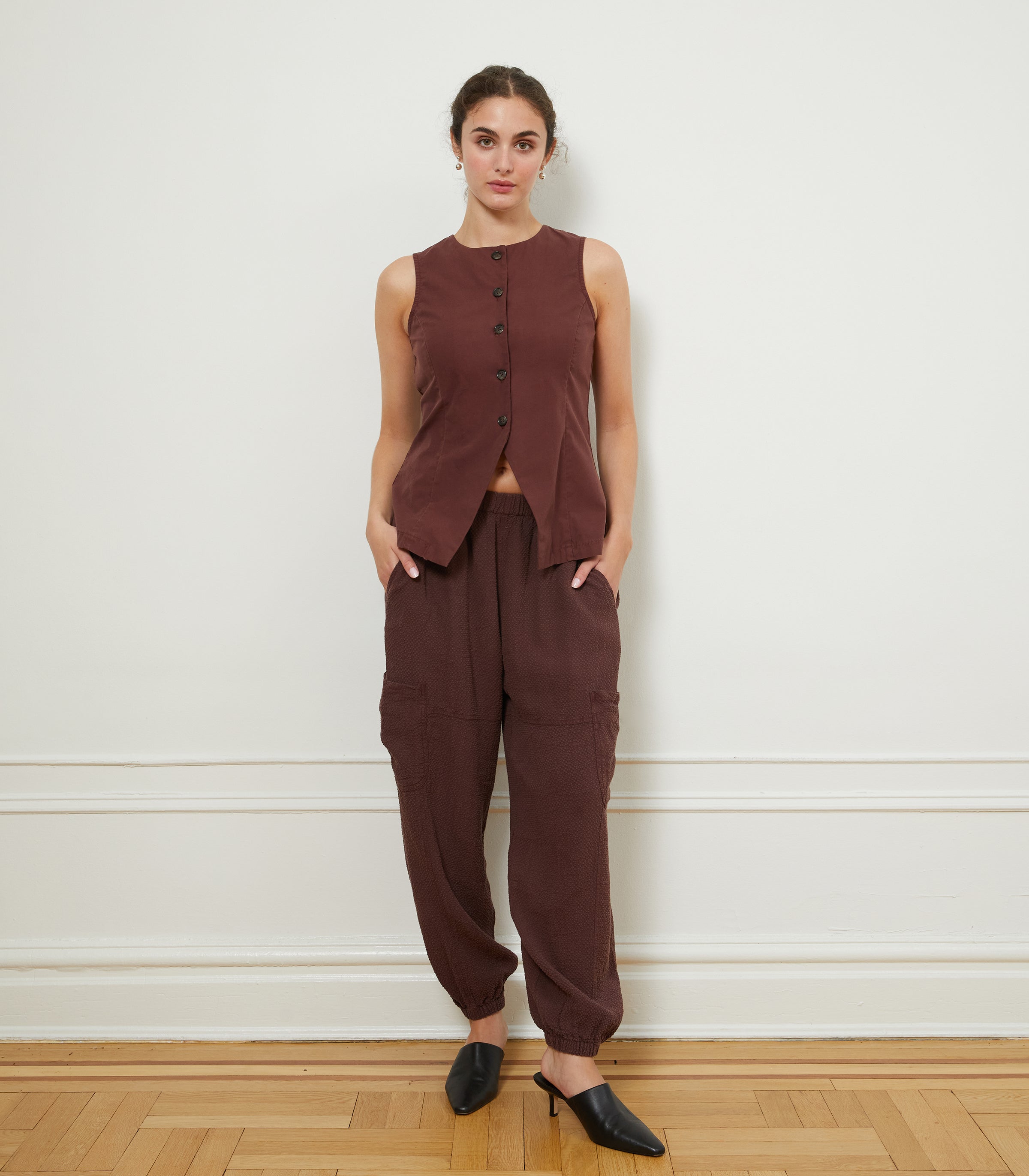 Marissa Long Fitted Vest - Maroon | LOUP