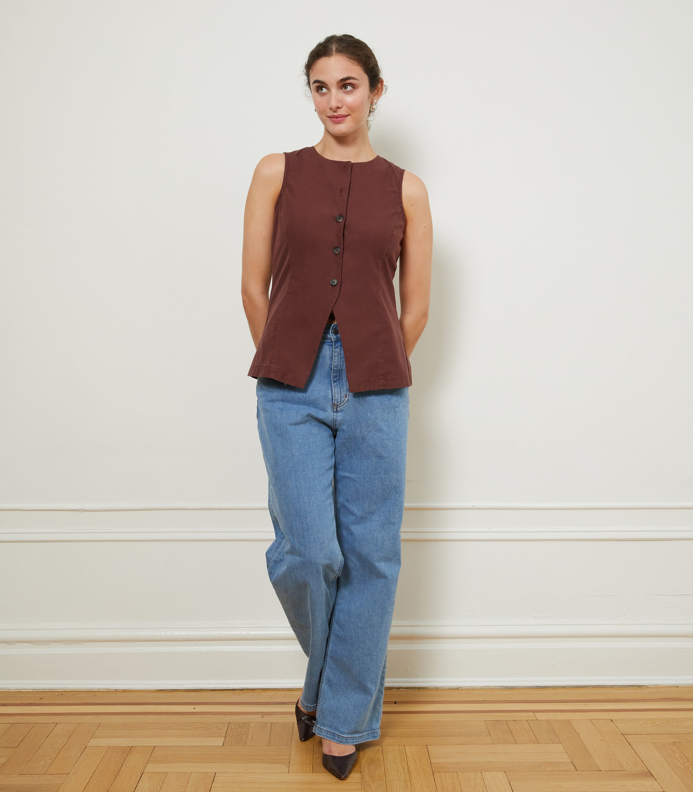 Marissa Long Fitted Vest - Maroon | LOUP