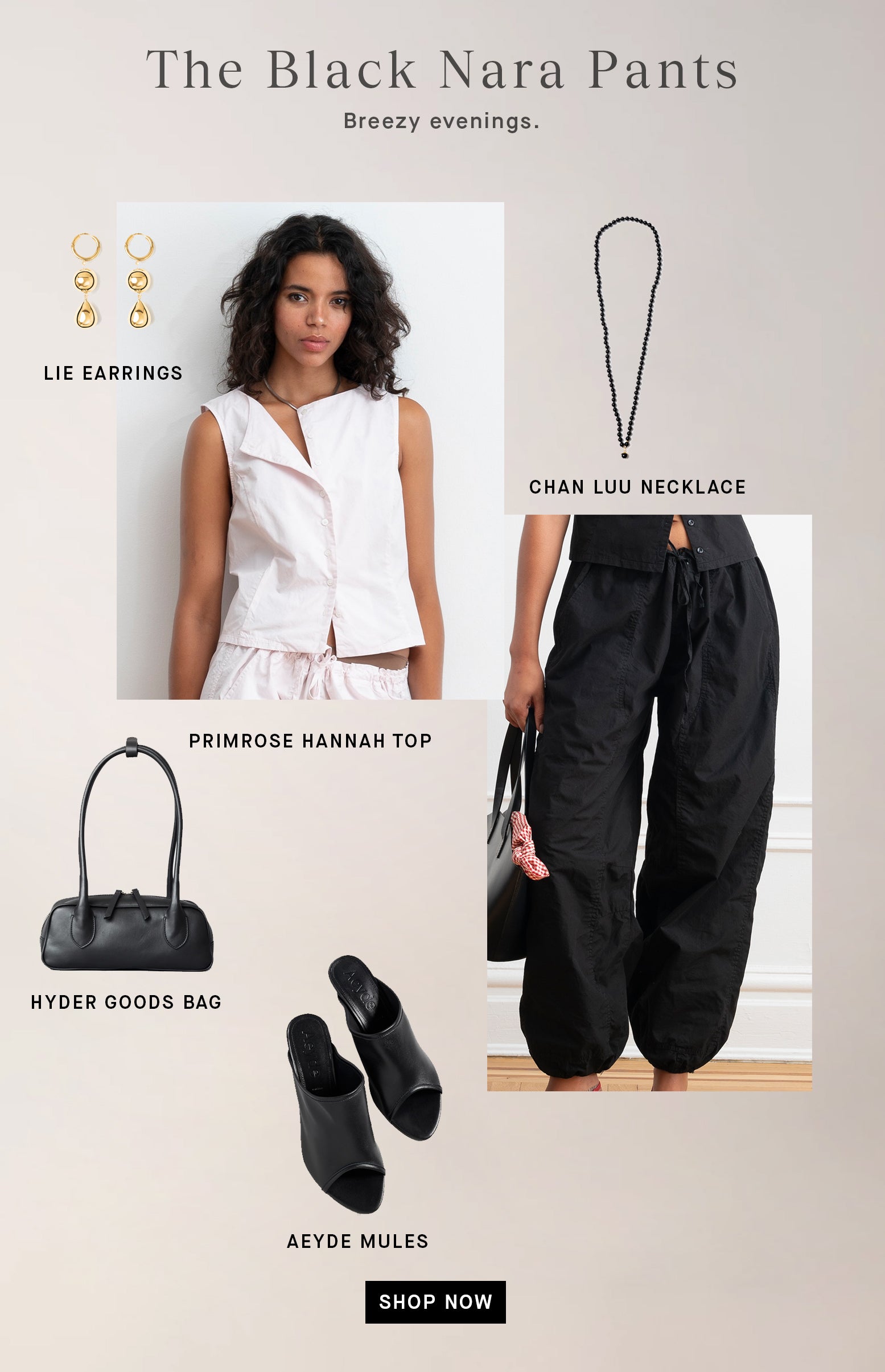Nara Parachute Leg Drawstring Pants - Black