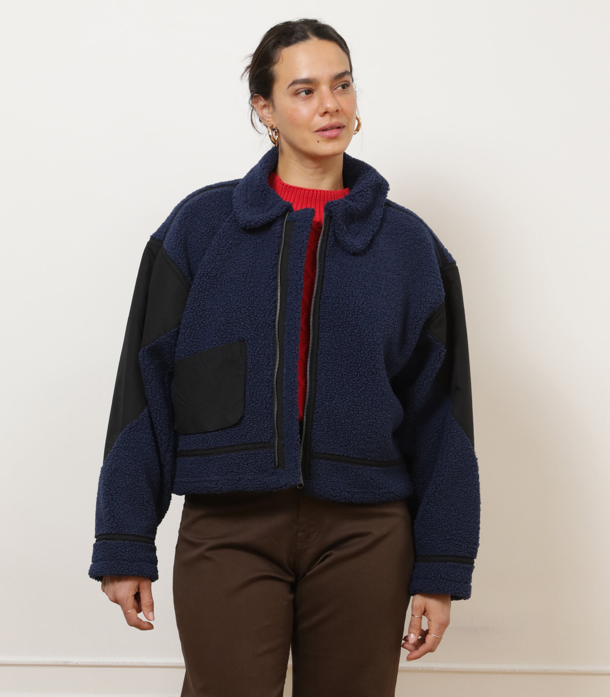 Vanessa Shearling Bomber Jacket - Navy