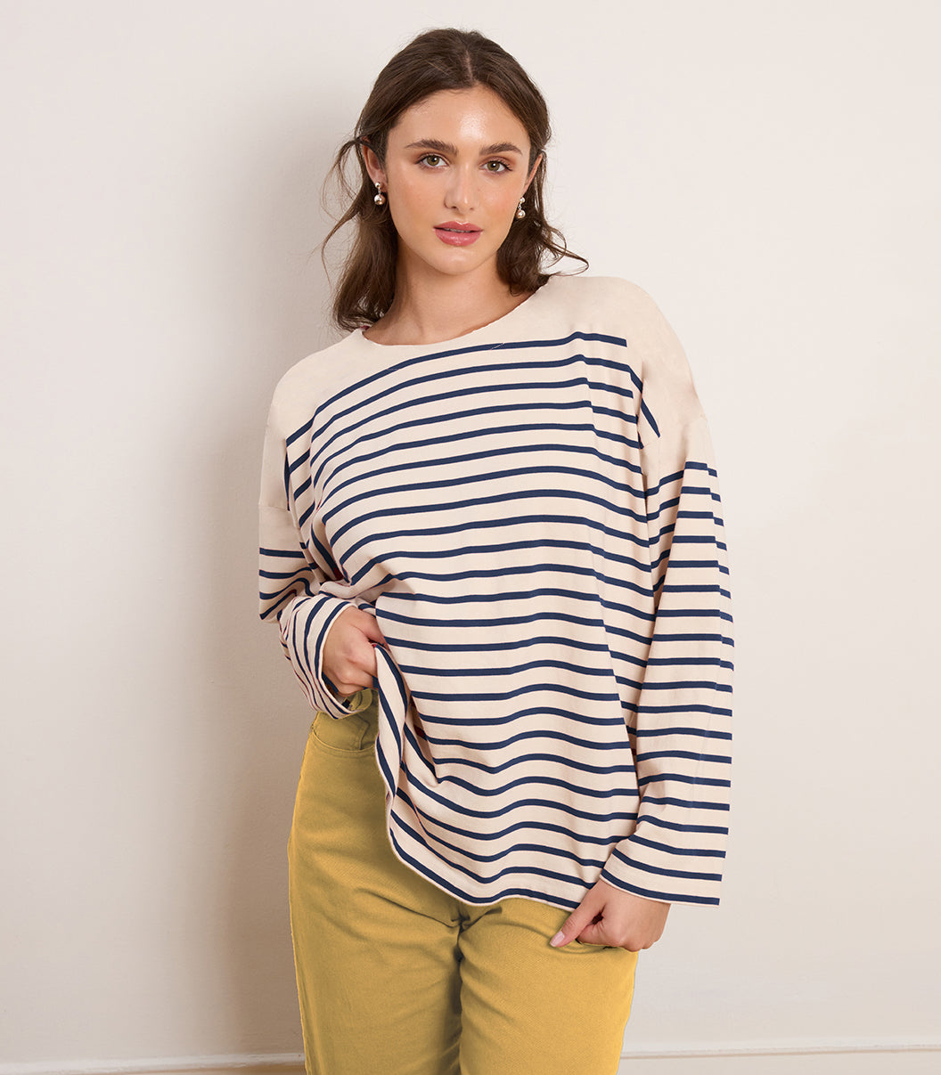 Marianne Oversized Breton Tee - Navy Stripe