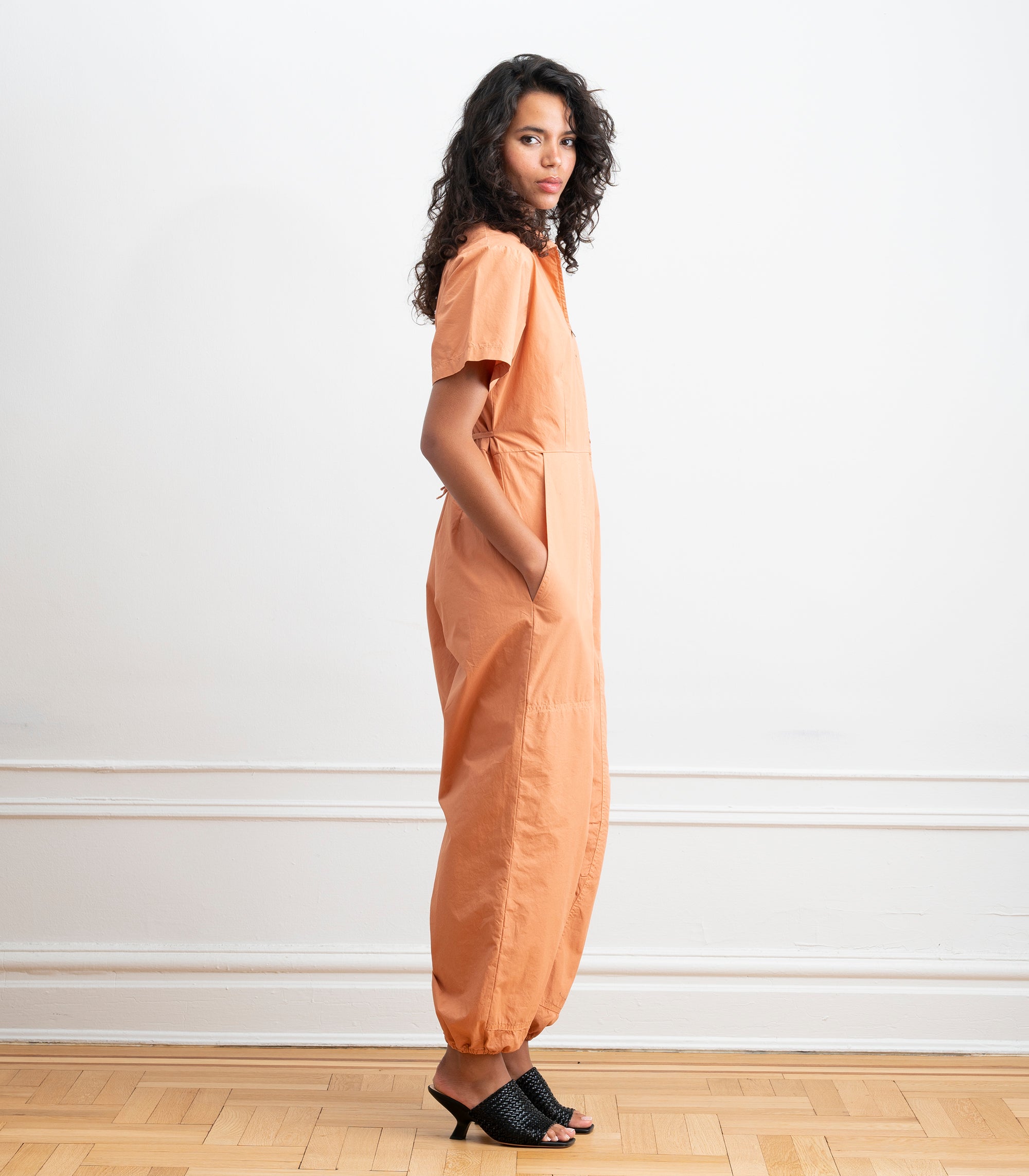 Clara Short Sleeve Parachute Leg Jumpsuit - Peach SS26