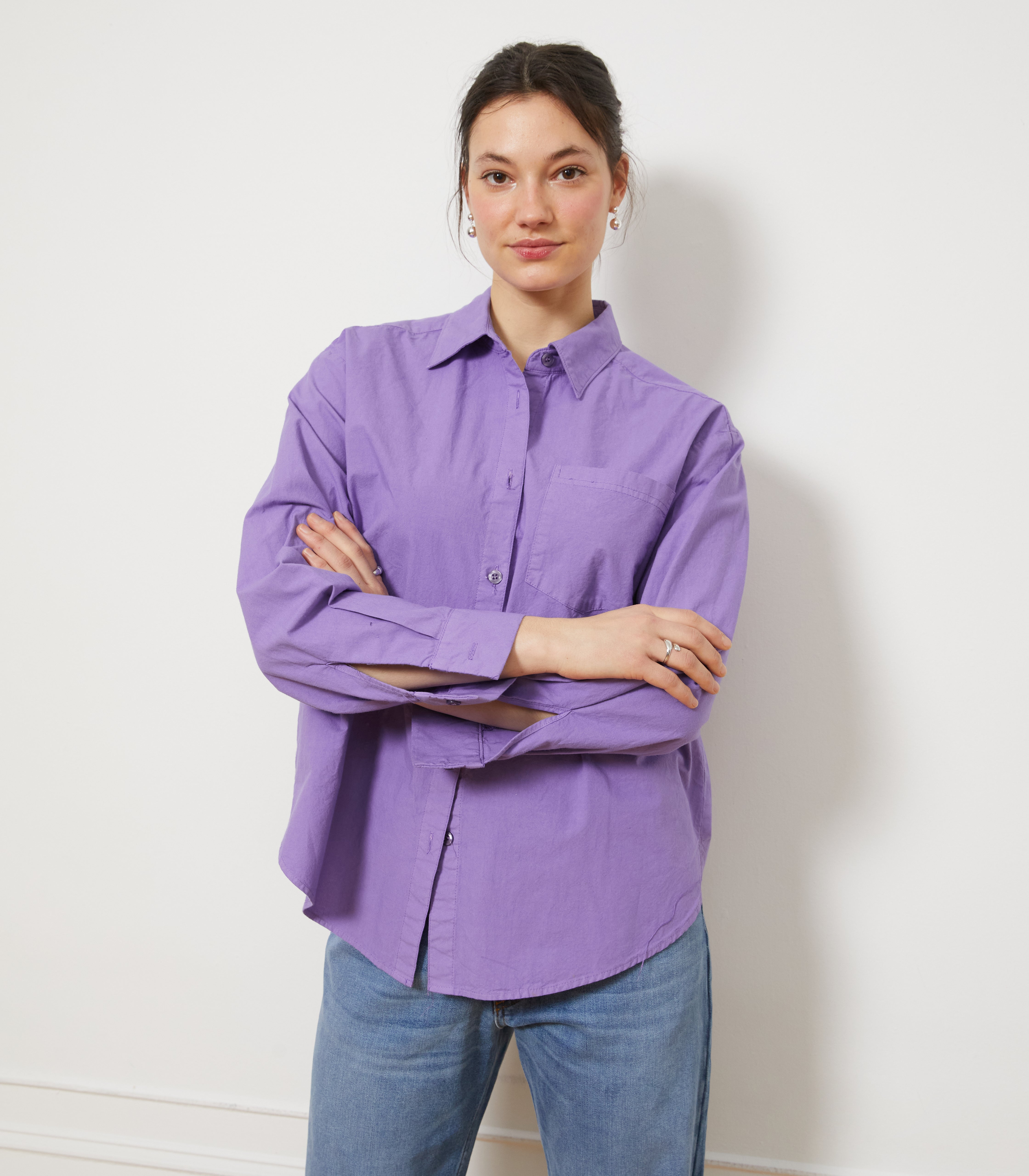 Diana Relaxed Button Up Shirt - Purple