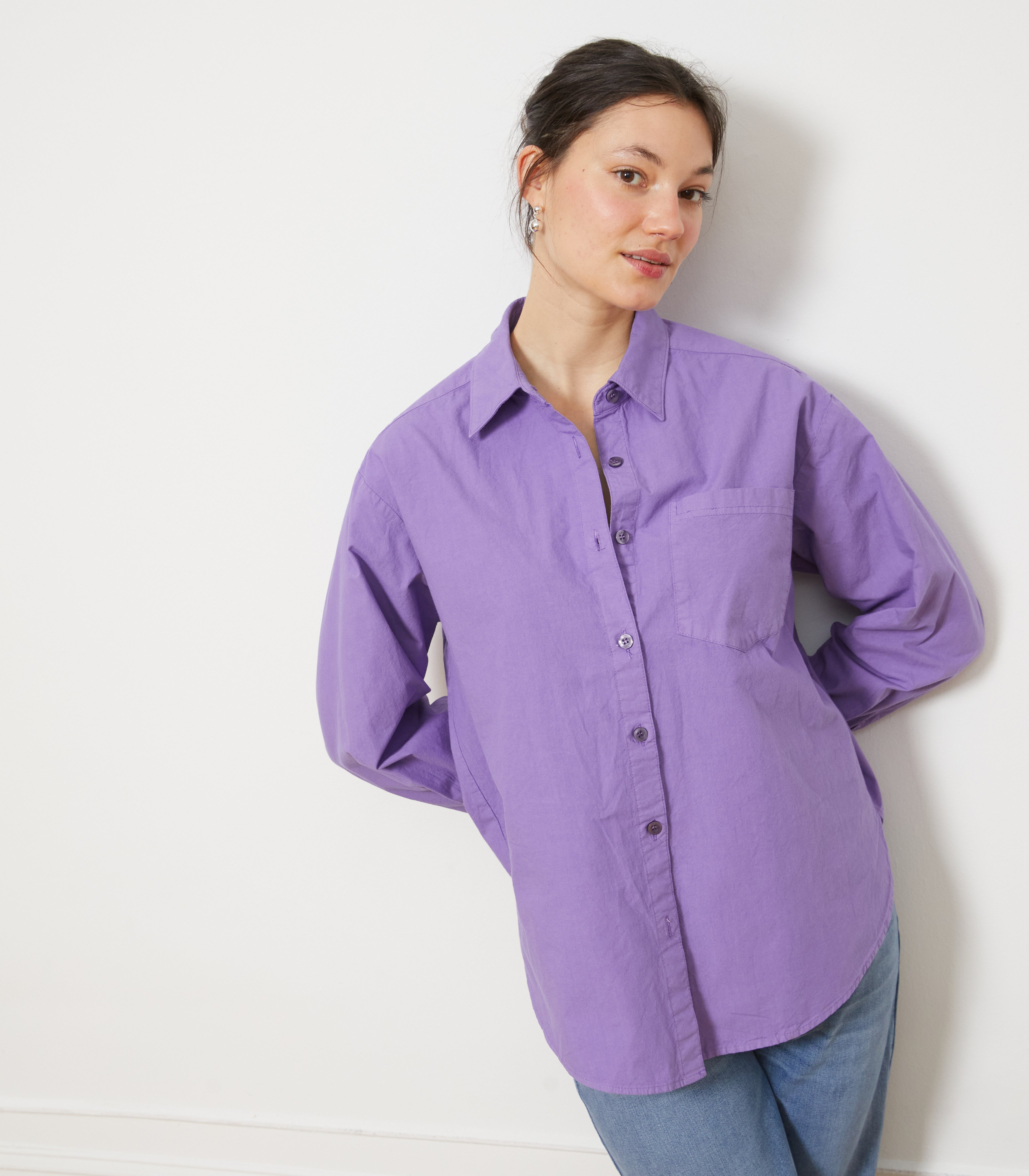 Diana Relaxed Button Up Shirt - Purple