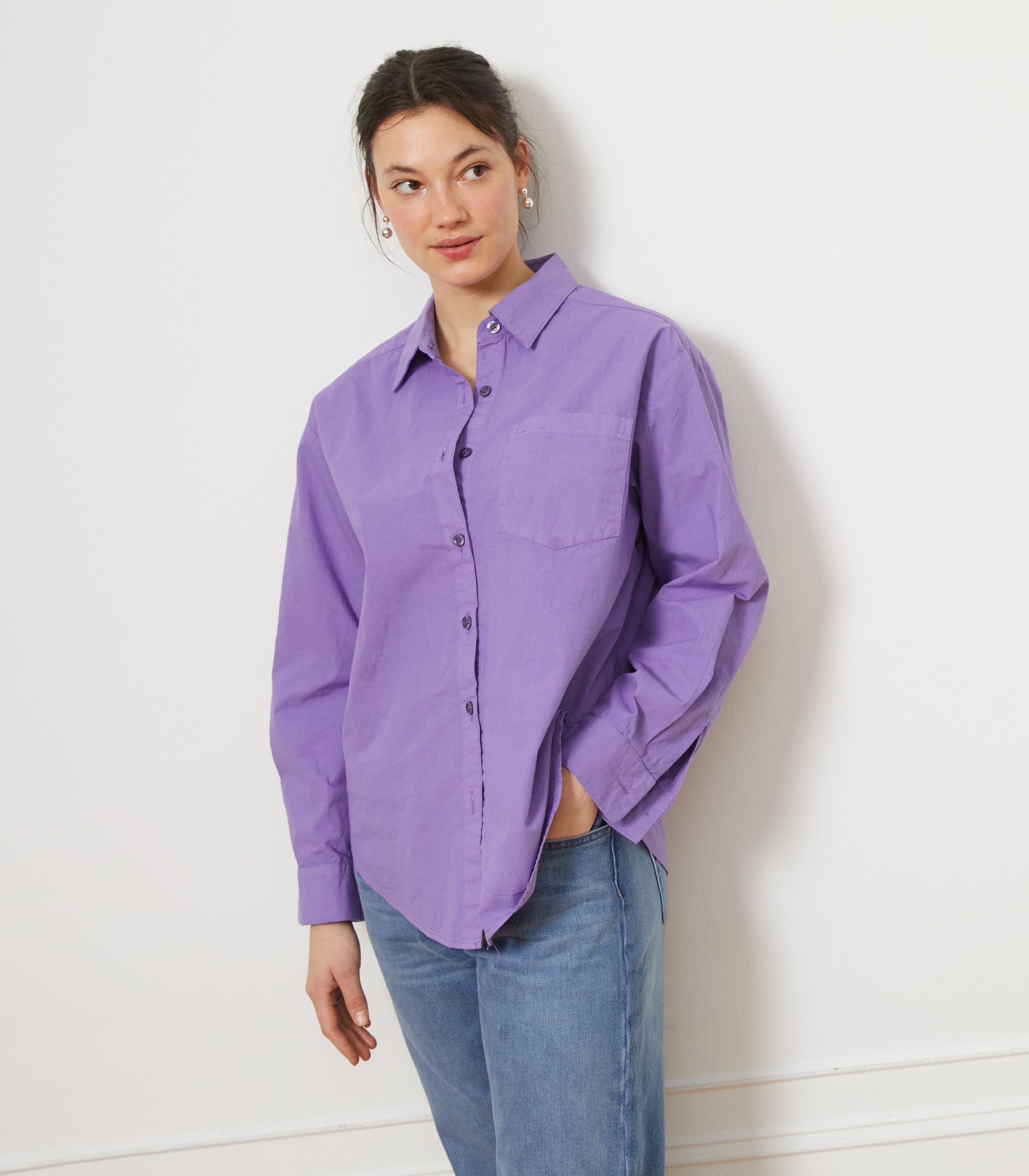 Diana Relaxed Button Up Shirt - Purple