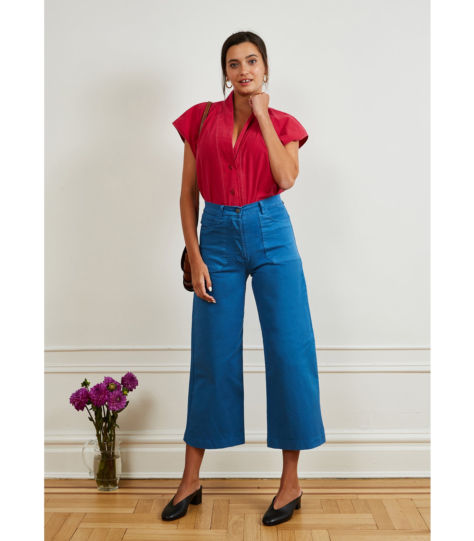 Simone Pants in Azure & Sienna Top in Rose | LOUP