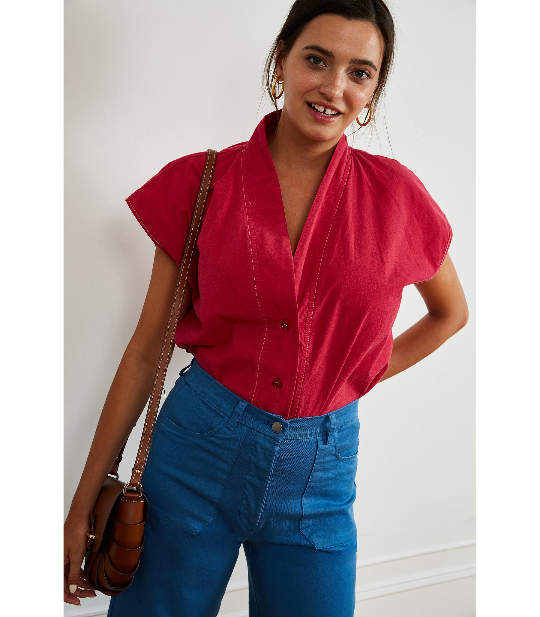 Simone Pants in Azure & Sienna Top in Rose | LOUP