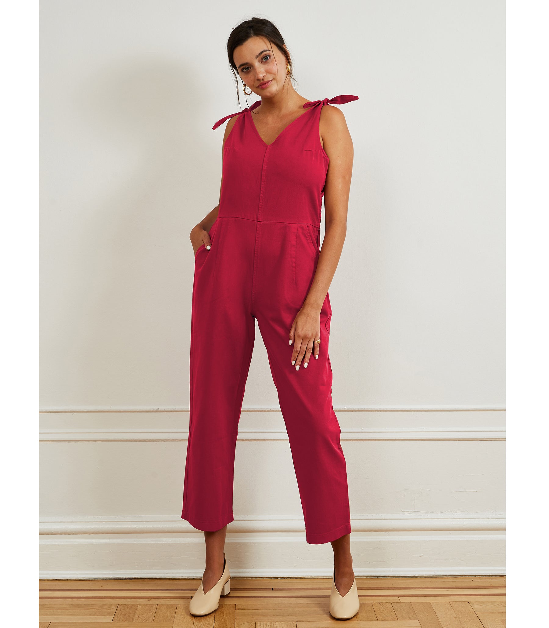 Slate Tie Strap Coveralls - Rose