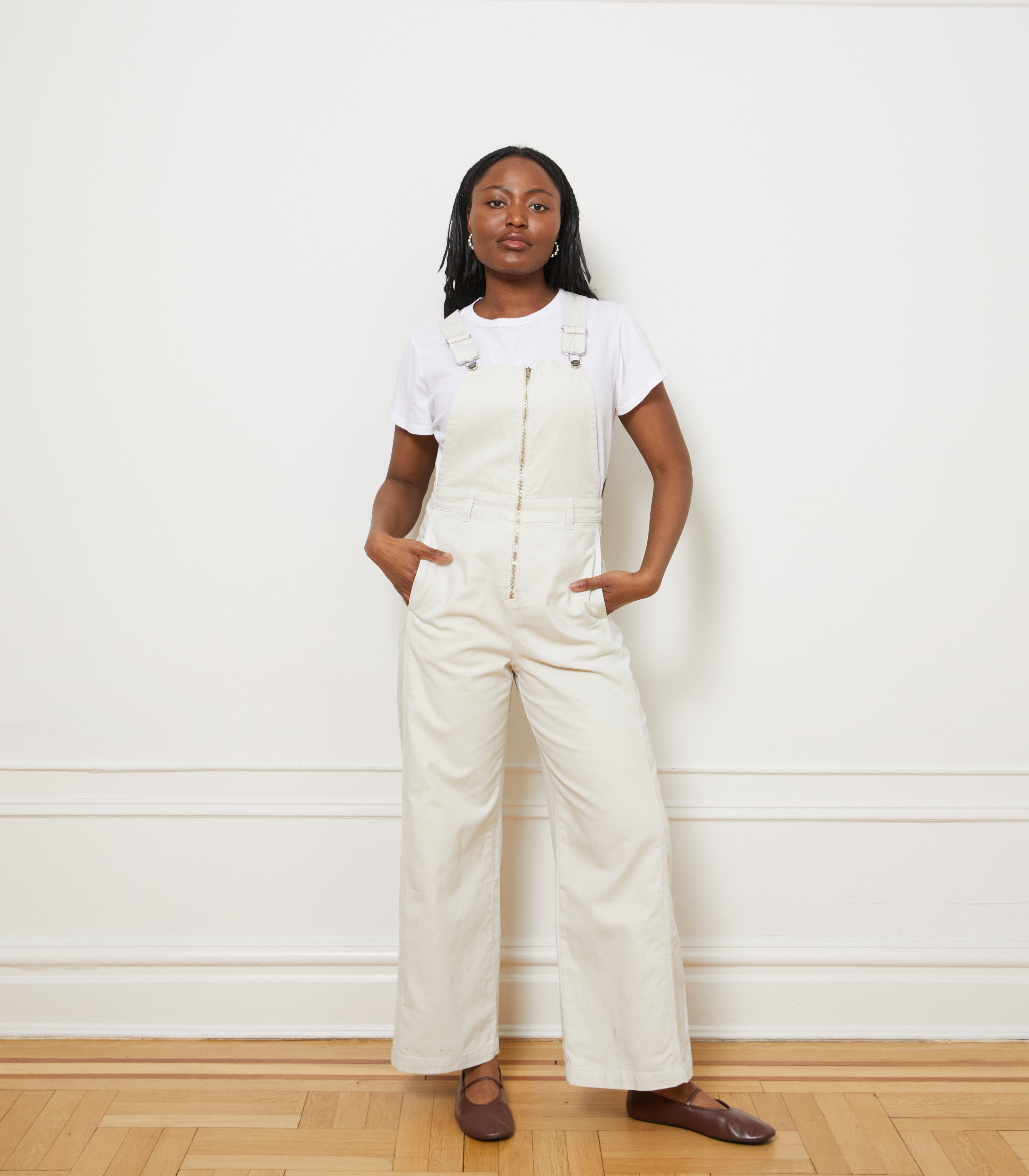 Madelyn Zip Front Overalls - Salt | LOUP