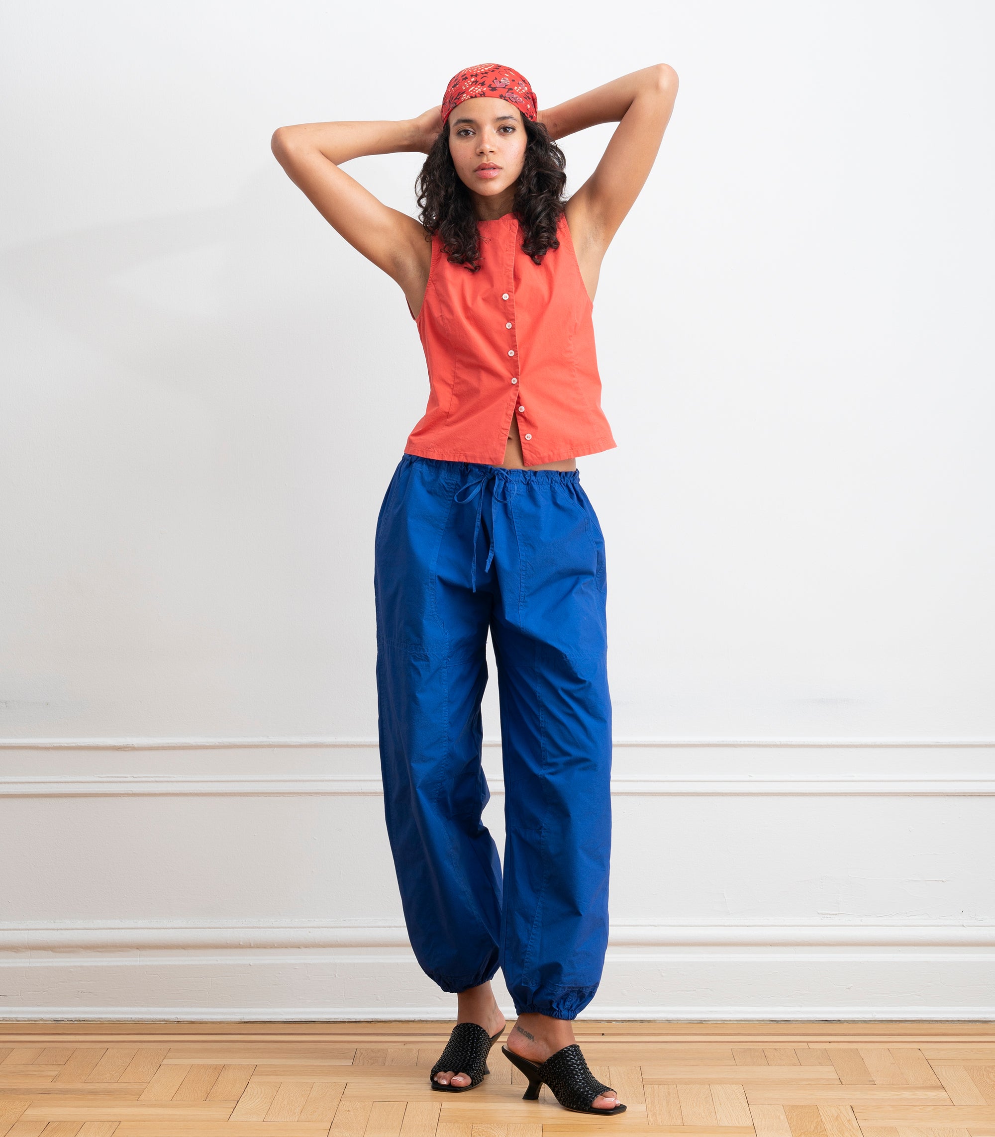 Nara Parachute Leg Drawstring Pants - Blueberry