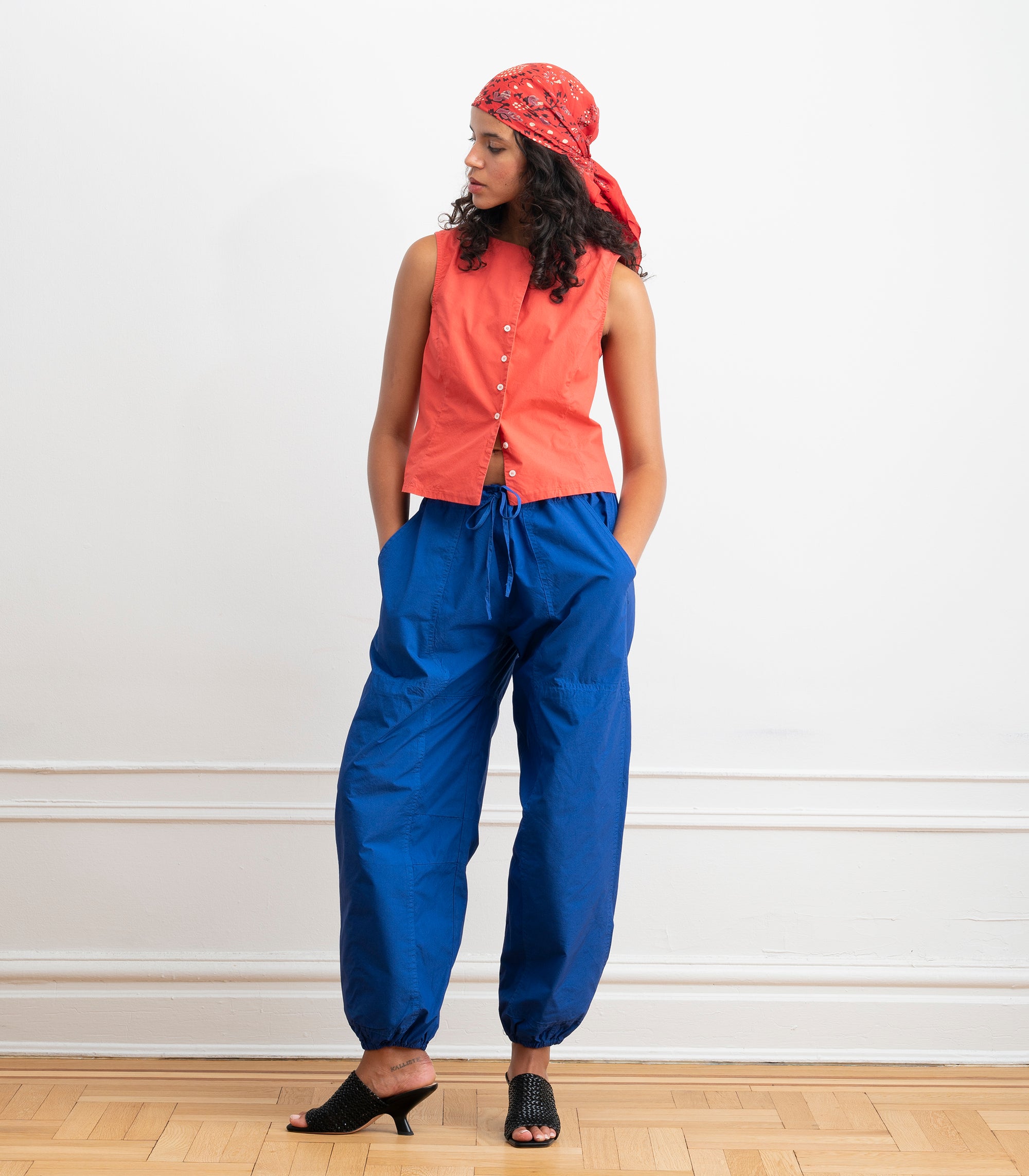 Nara Parachute Leg Drawstring Pants - Blueberry