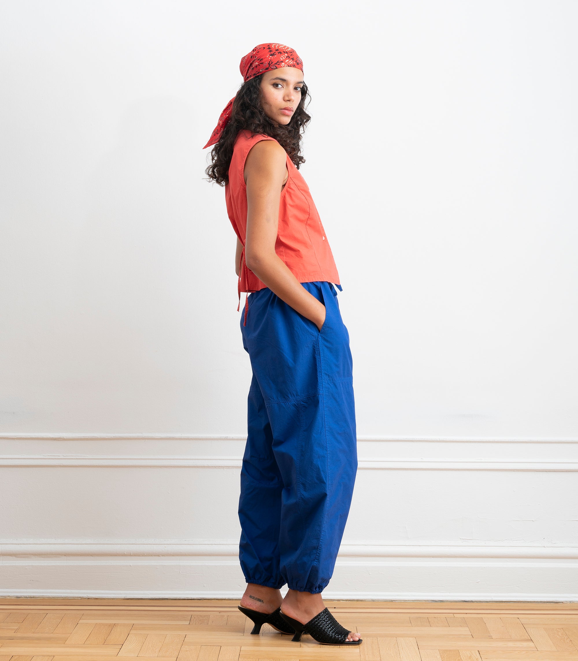 Nara Parachute Leg Drawstring Pants - Blueberry