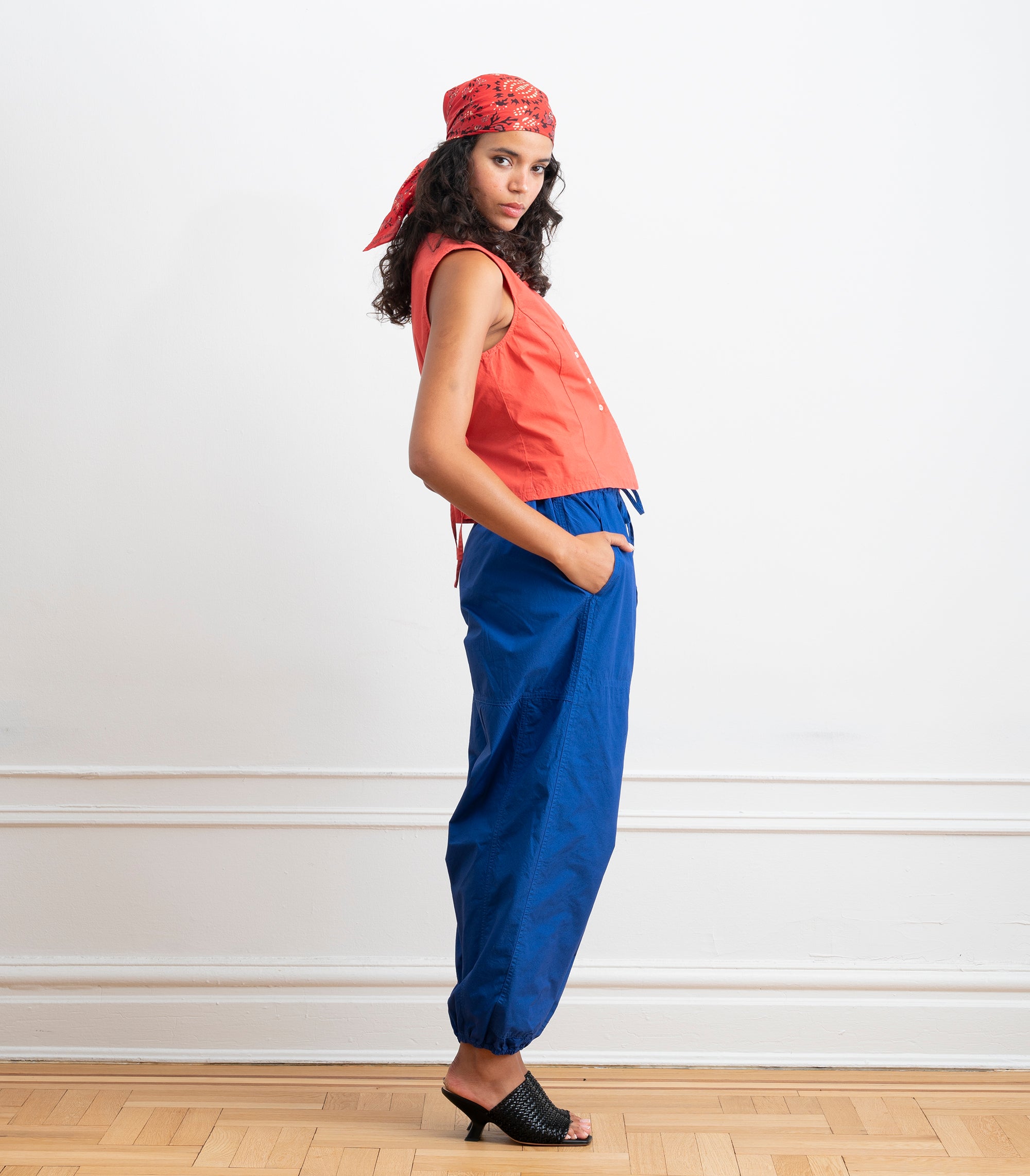Nara Parachute Leg Drawstring Pants - Blueberry
