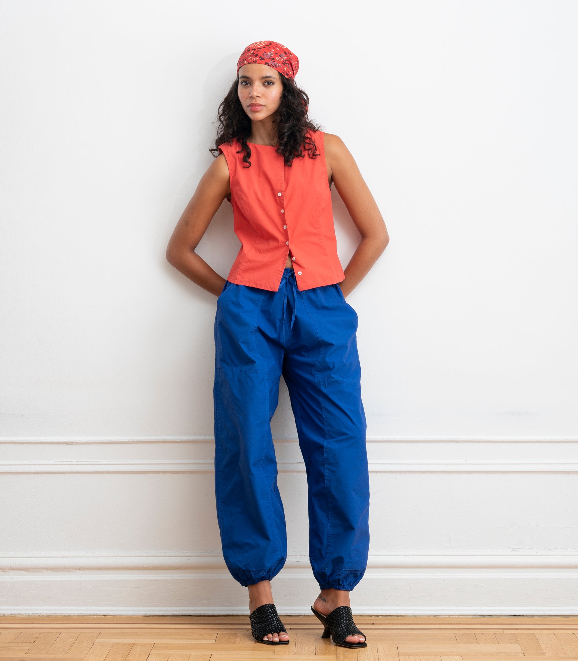 Nara Parachute Leg Drawstring Pants - Blueberry