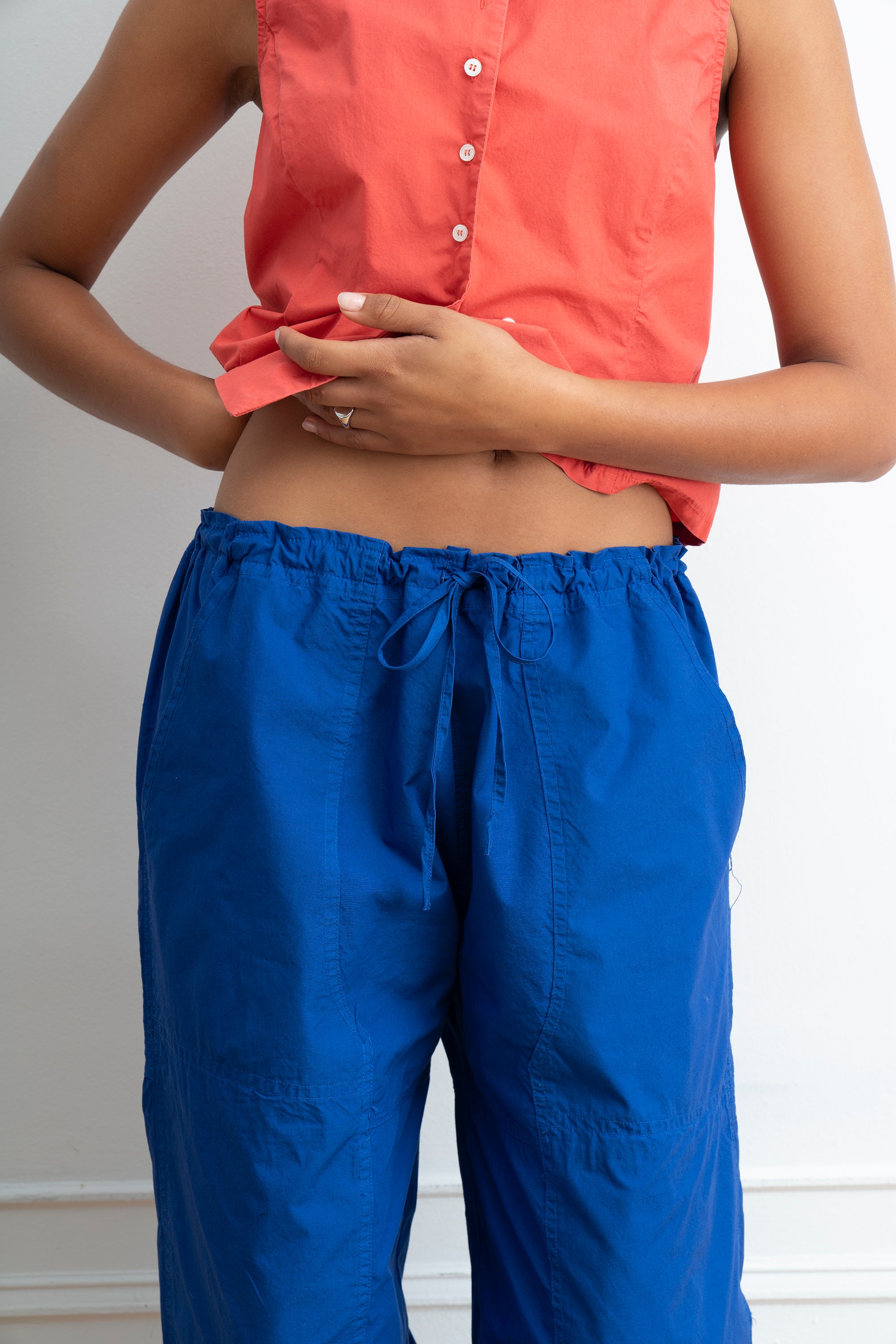 Nara Parachute Leg Drawstring Pants - Blueberry