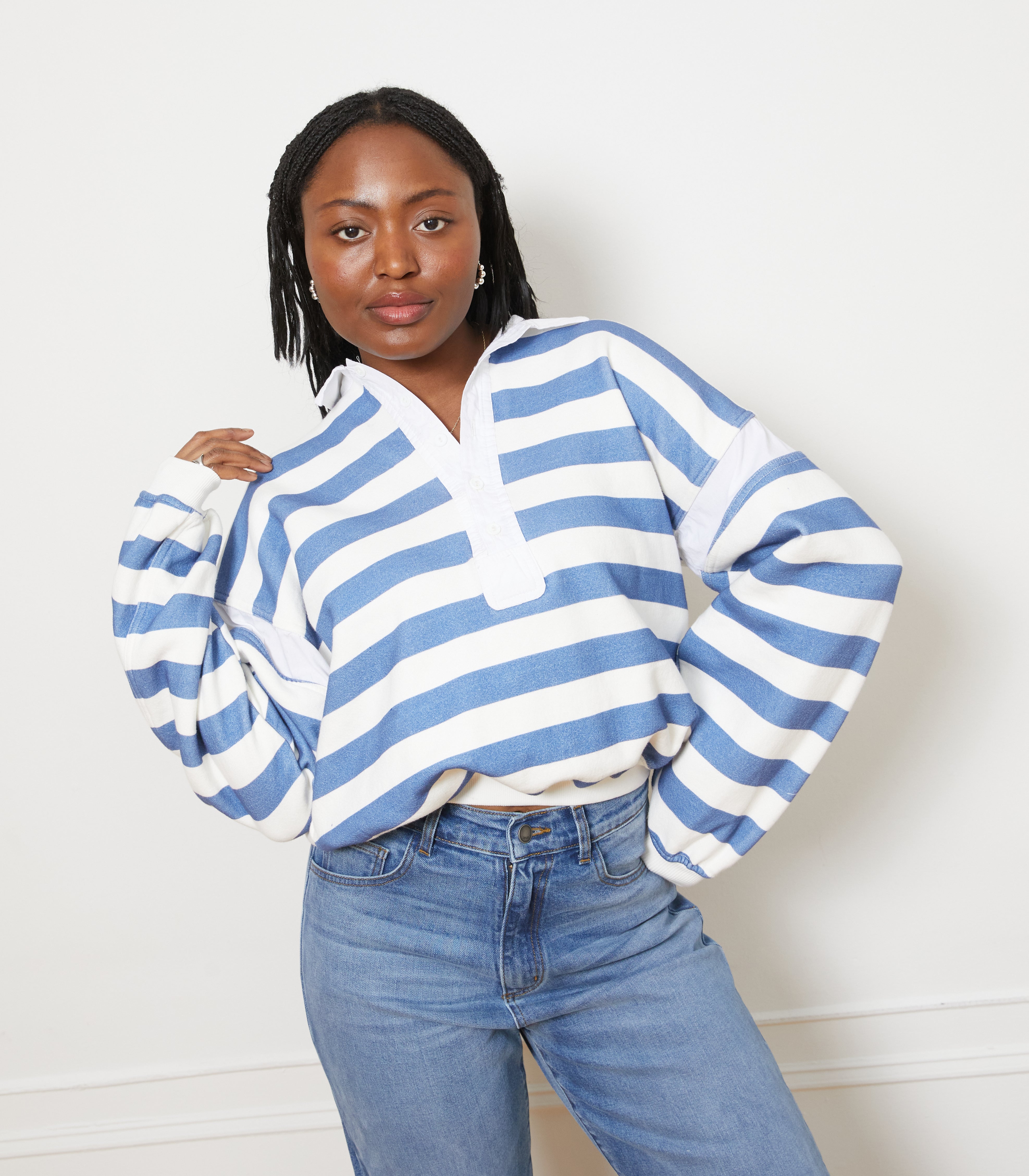 Camilla Collared Sweatshirt - Royal Stripe