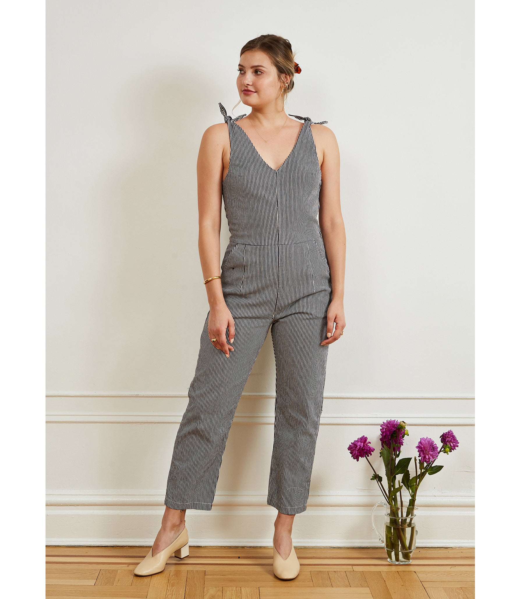 Slate Tie Strap Coveralls - Stripe