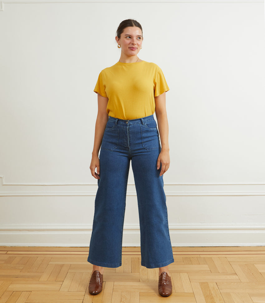 Simone Wide Crop Jeans - Washed Indigo
