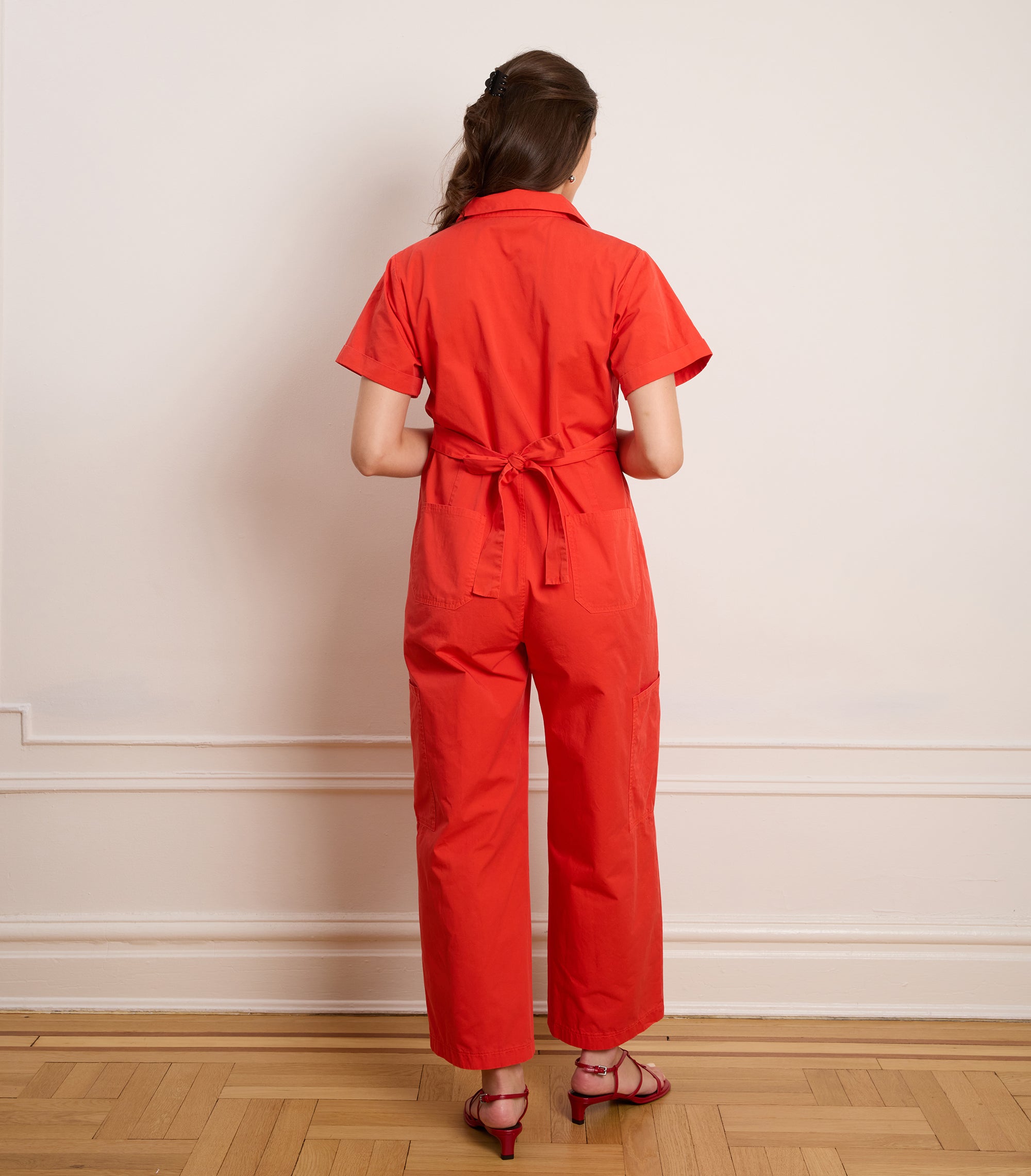 Bella Short Sleeve Cargo Jumpsuit - Tomato