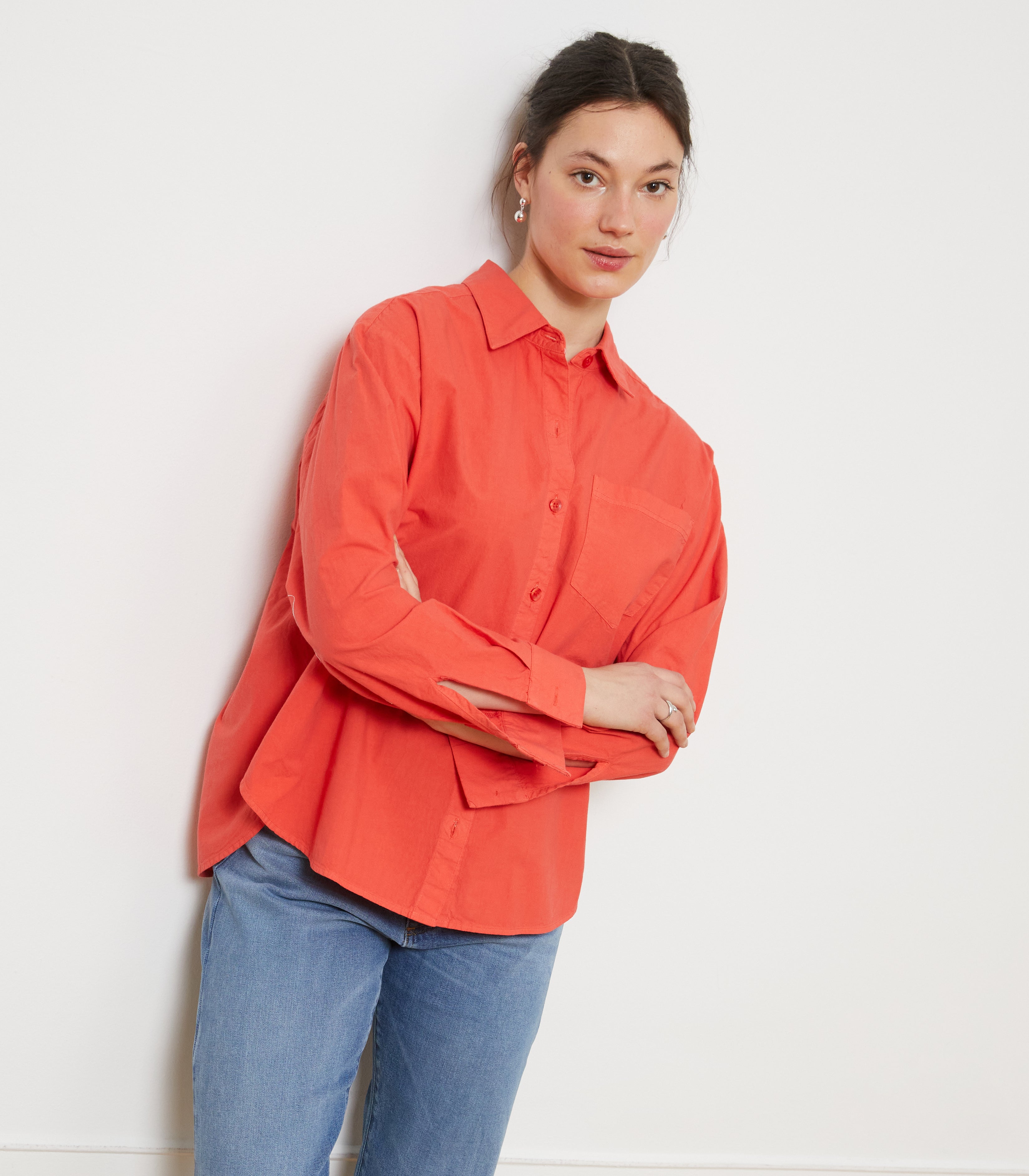 Diana Relaxed Button Up Shirt - Vermilion