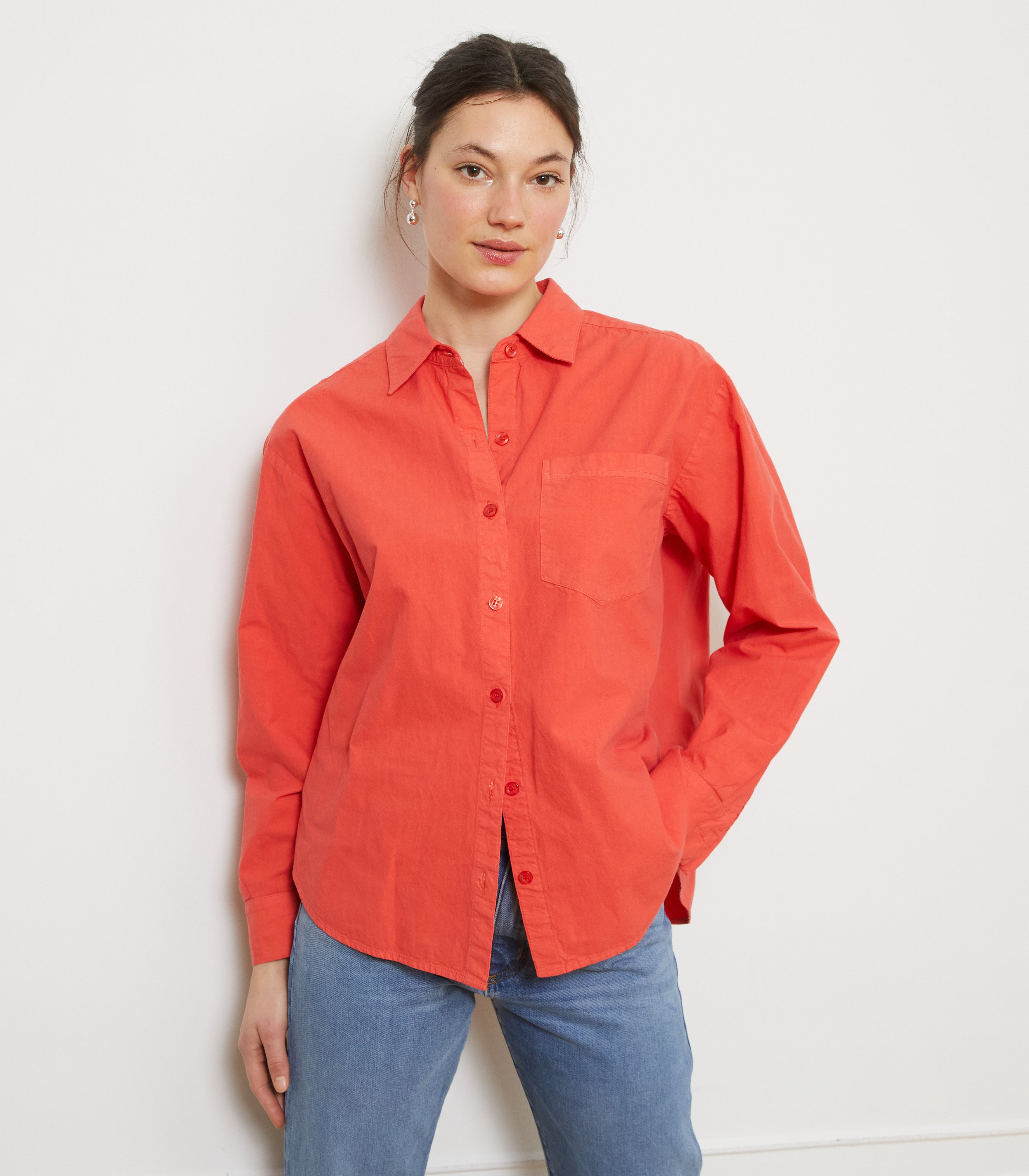 Diana Relaxed Button Up Shirt - Vermilion