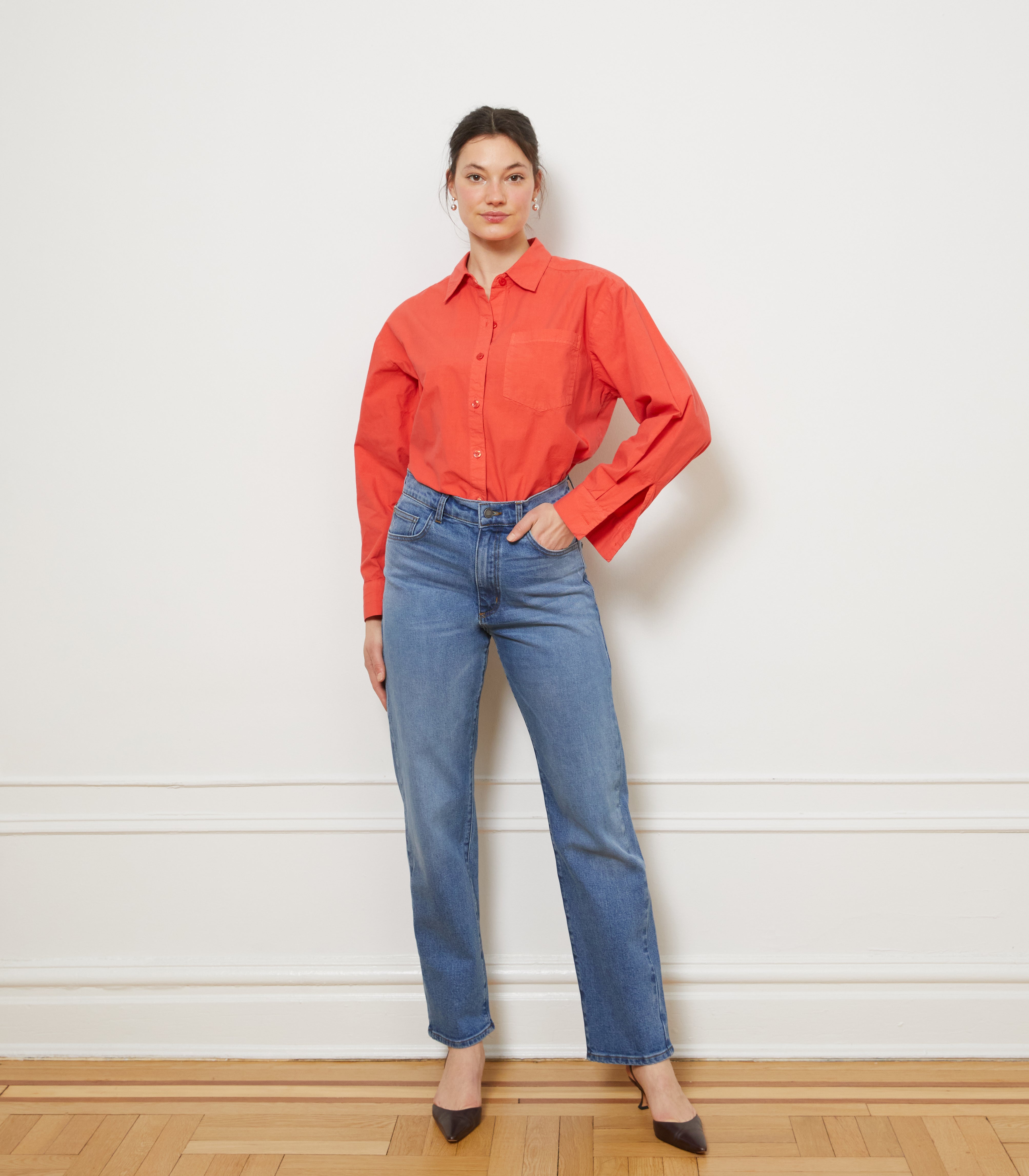 Diana Relaxed Button Up Shirt - Vermilion