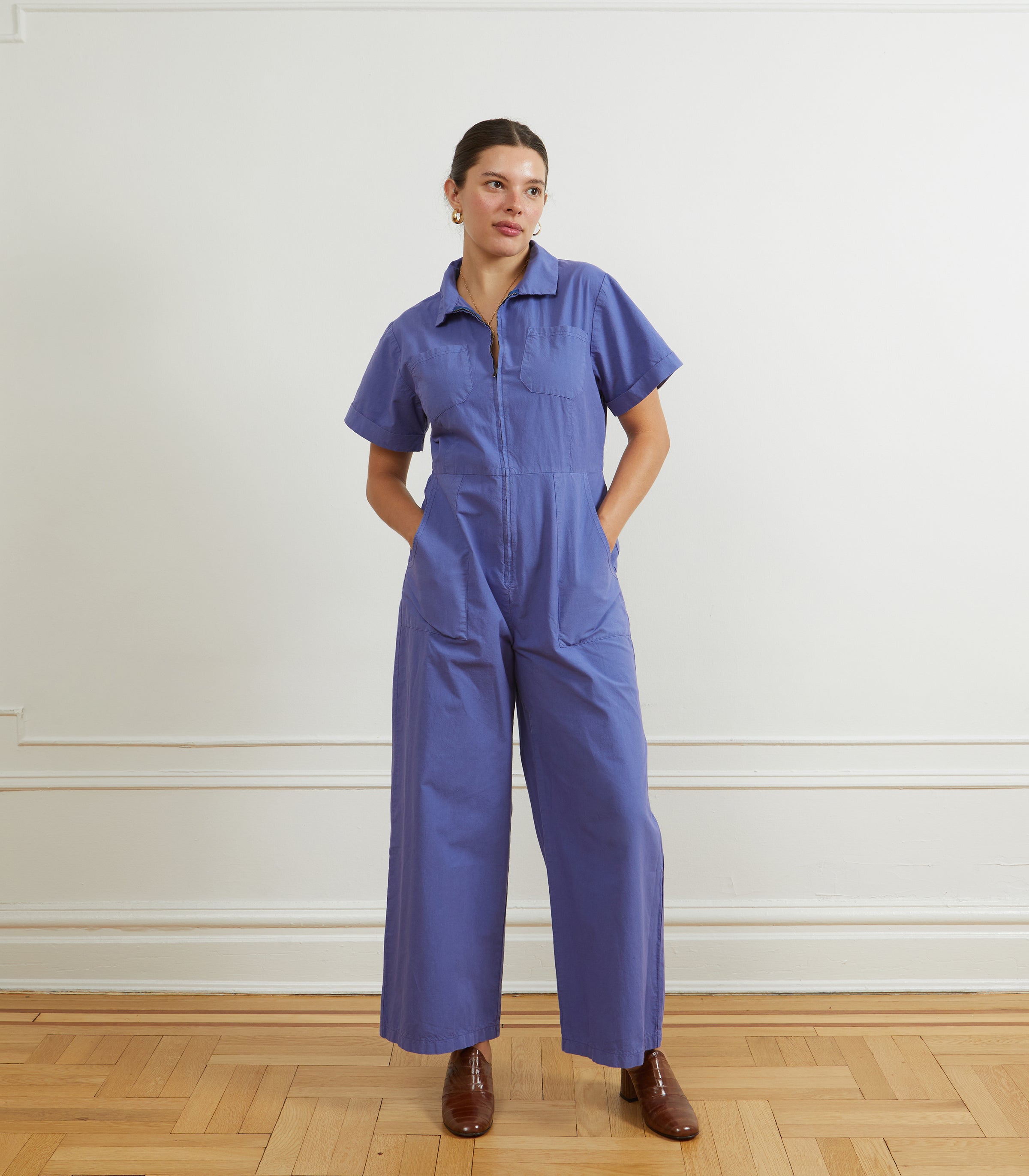 Poppy Short Sleeve Utility Jumpsuit - Violet