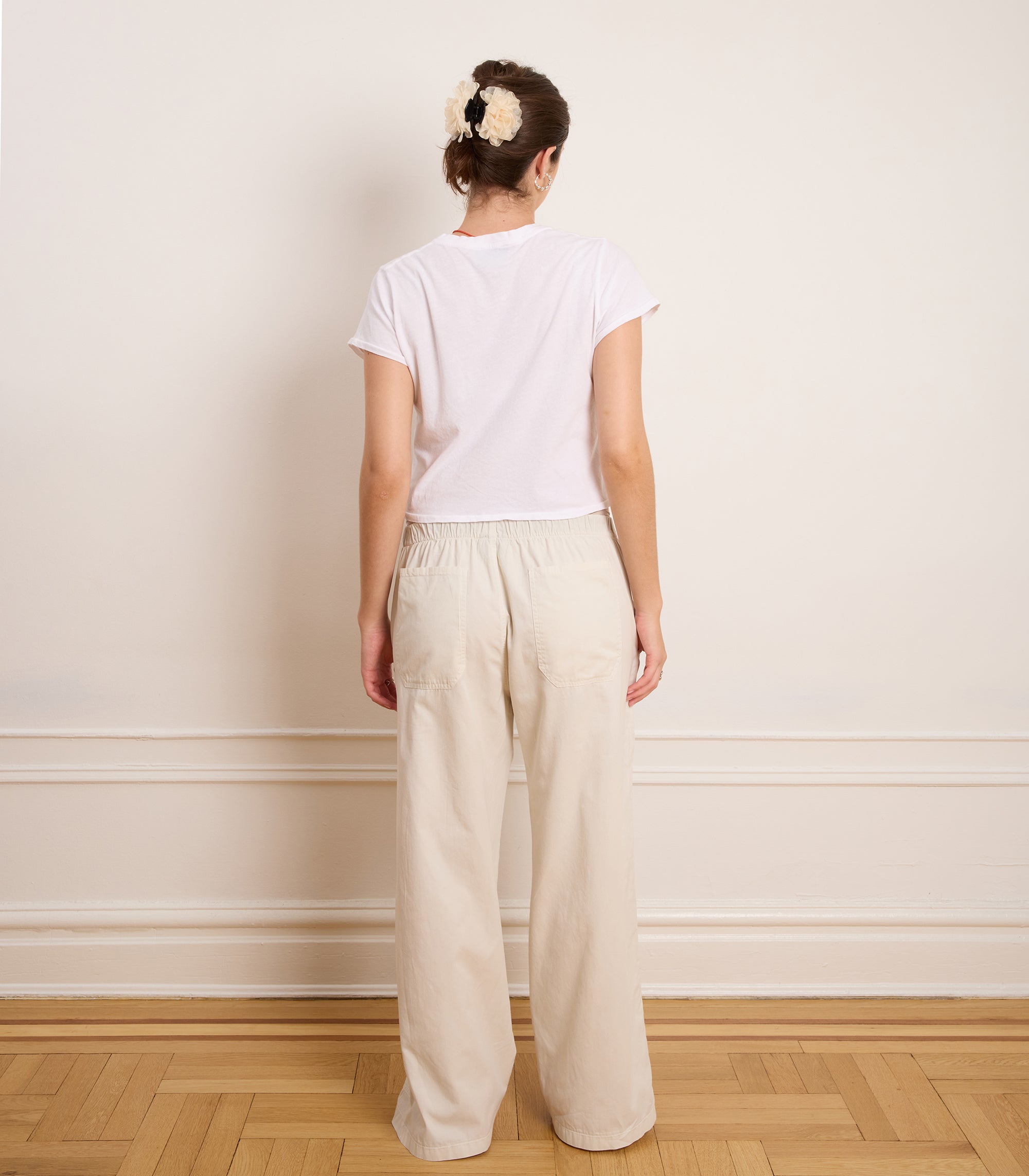 Rachel Elastic Waist Carpenter Pants - Cream