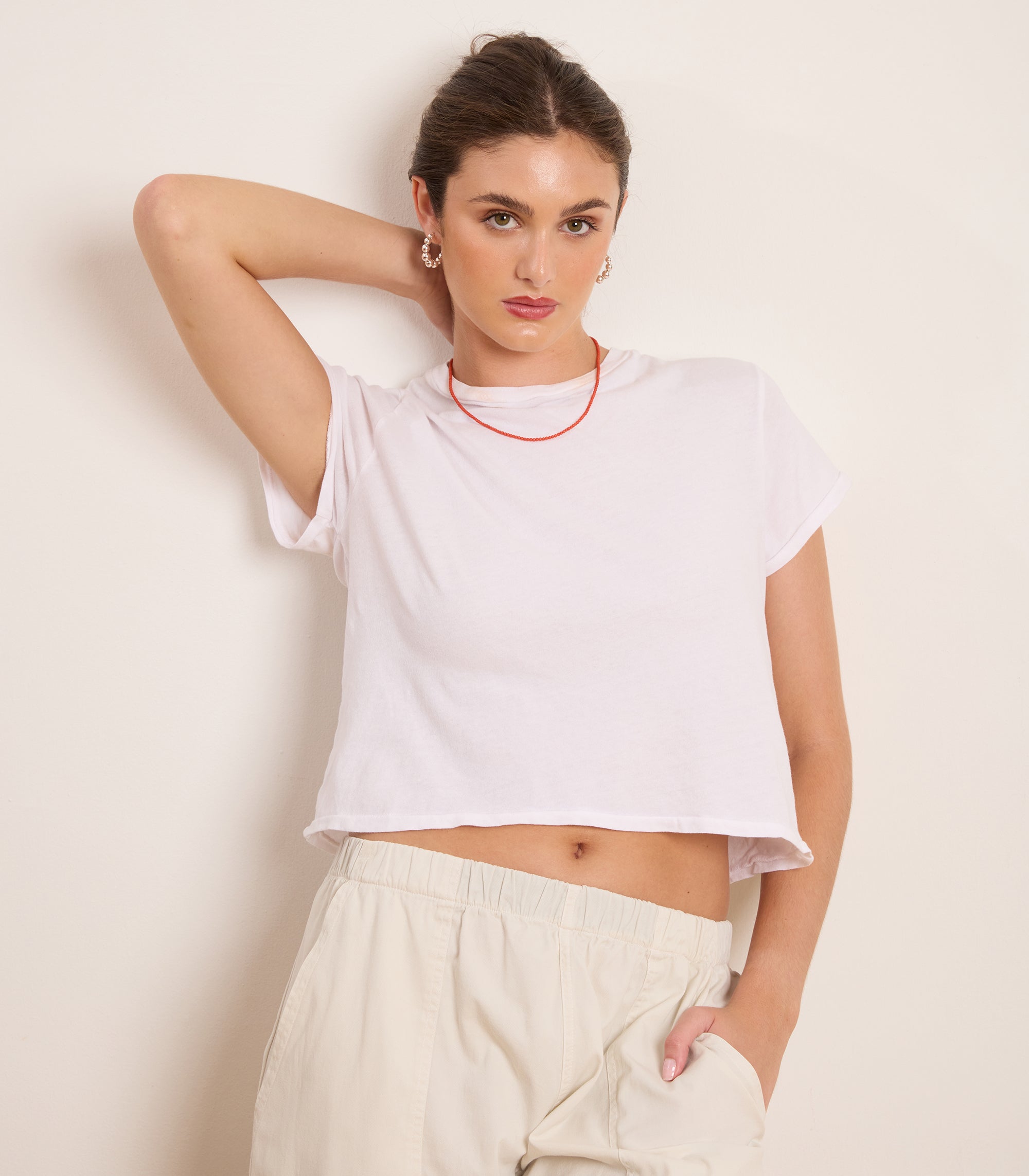 Cream Rachel Elastic Waist Carpenter Pants - Soft cotton | LOUP