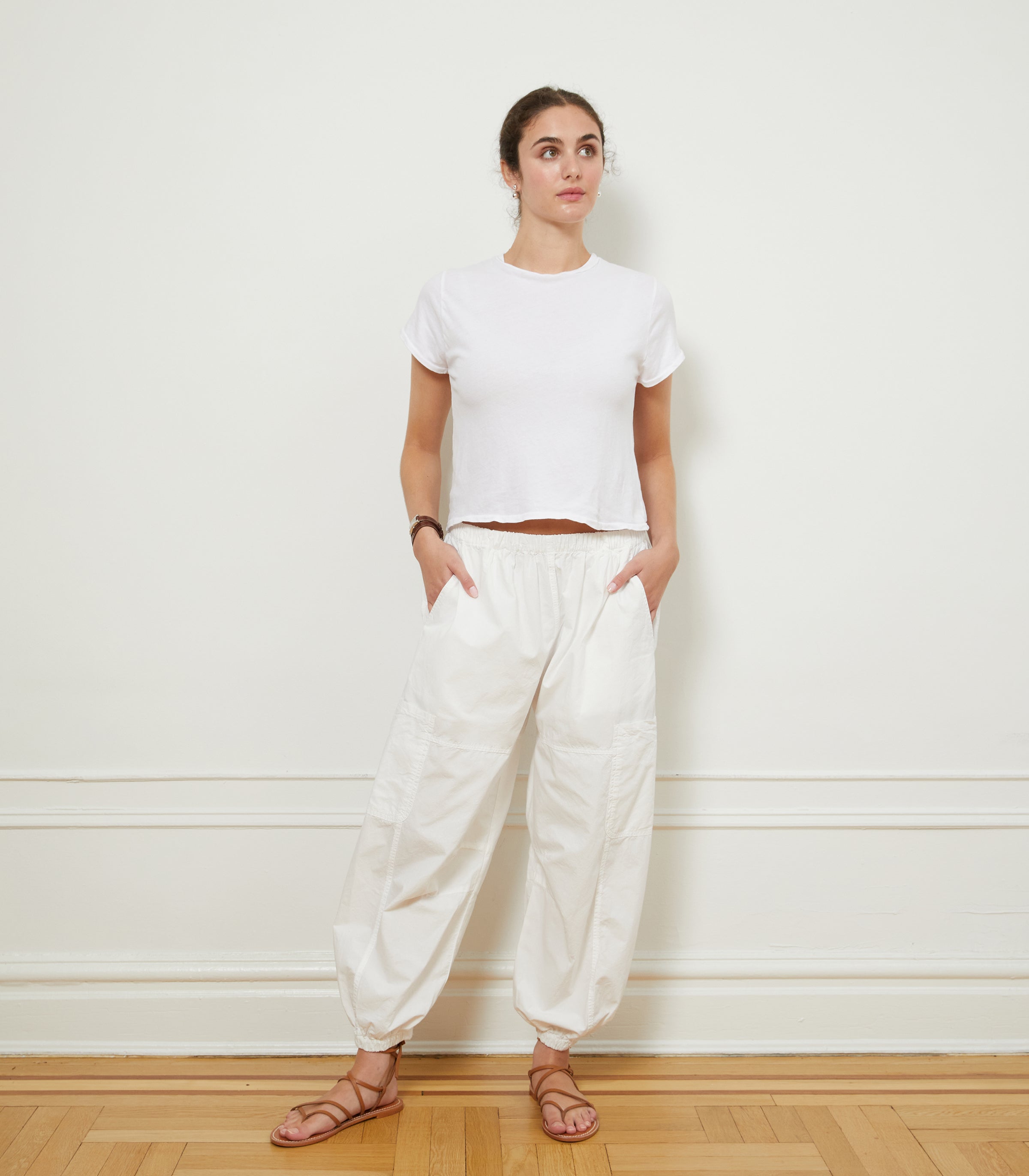 Emily Barrel Leg Cargo Pants - White | LOUP