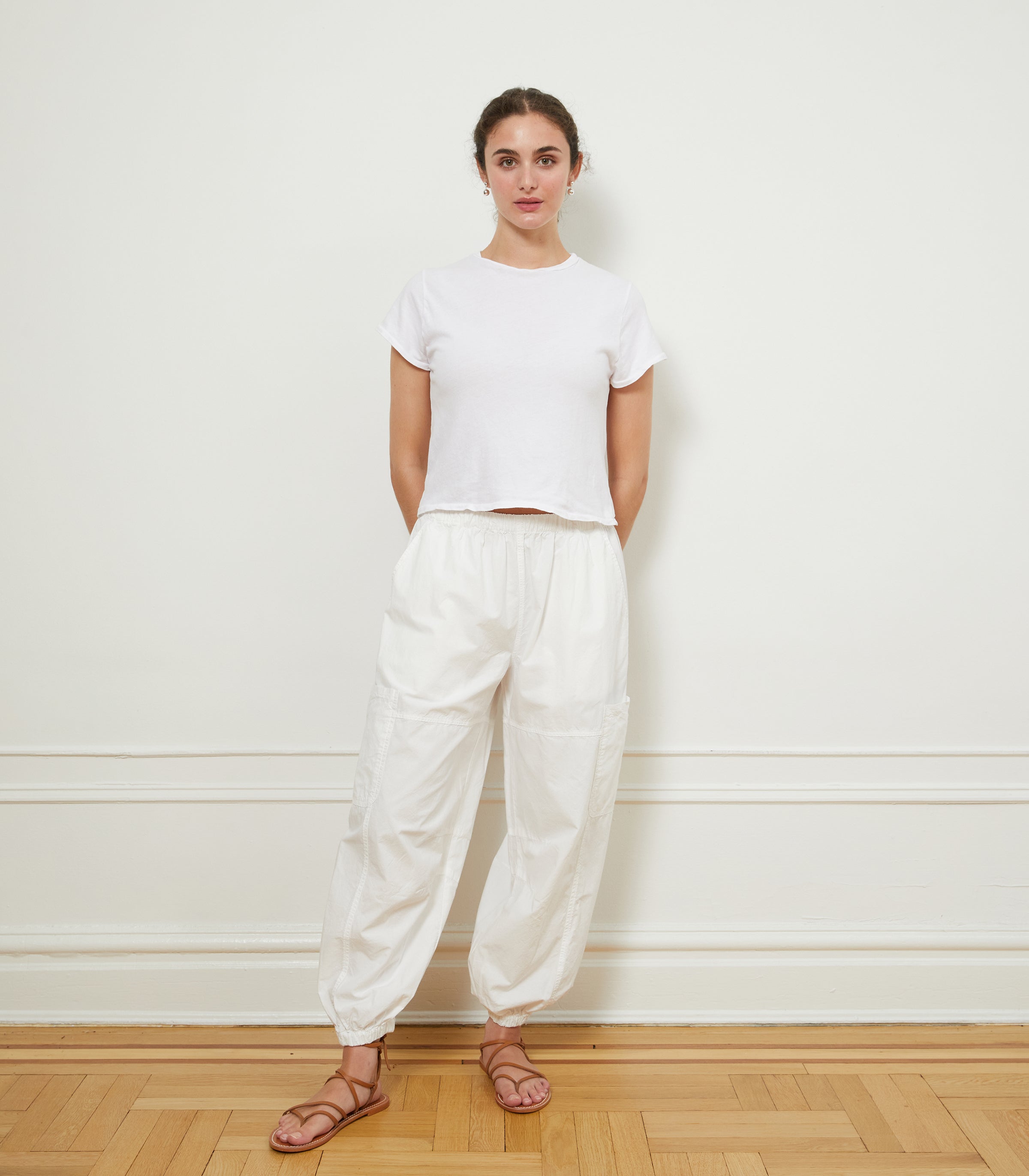 Emily Barrel Leg Cargo Pants - White | LOUP