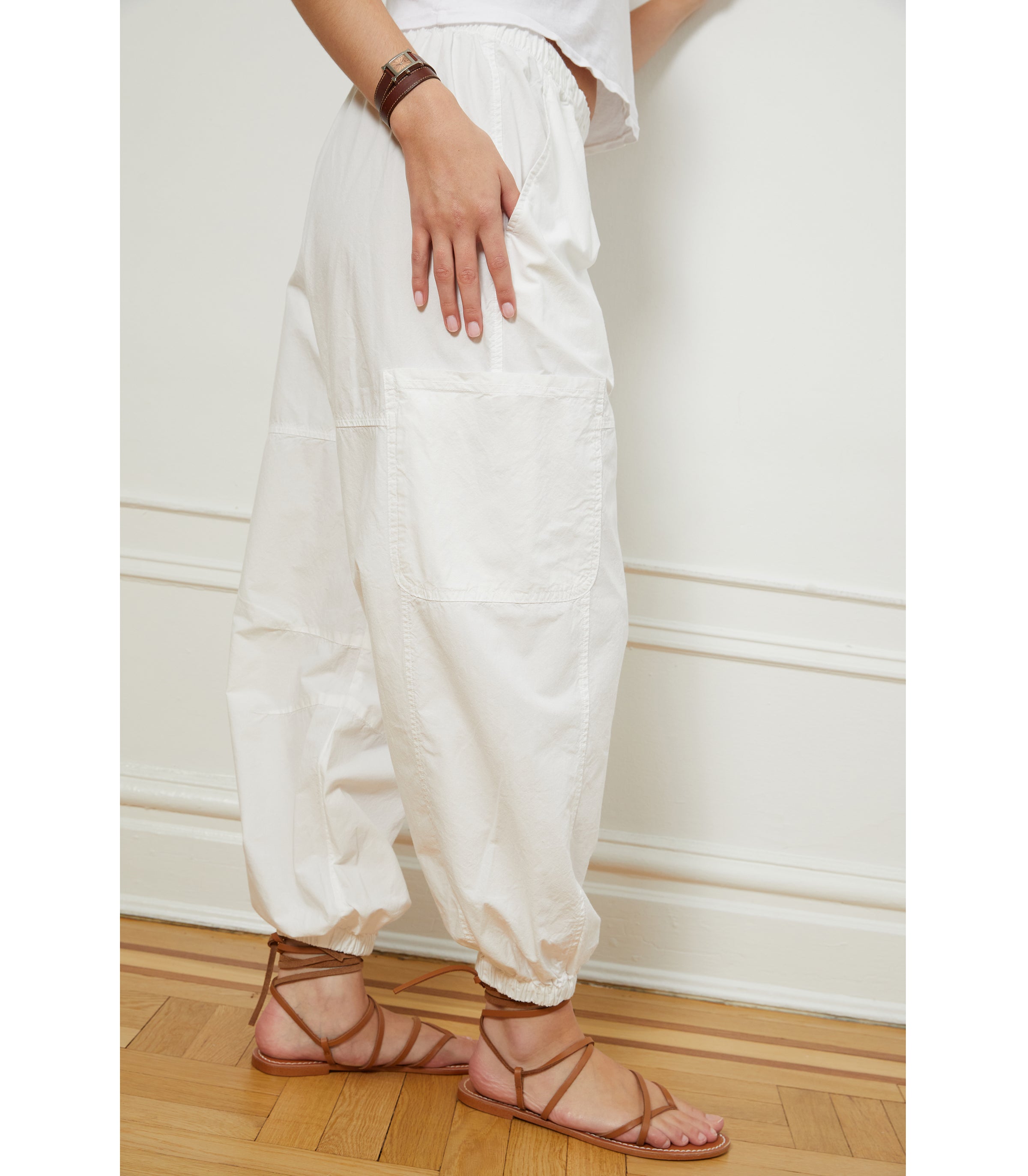 Emily Barrel Leg Cargo Pants - White | LOUP