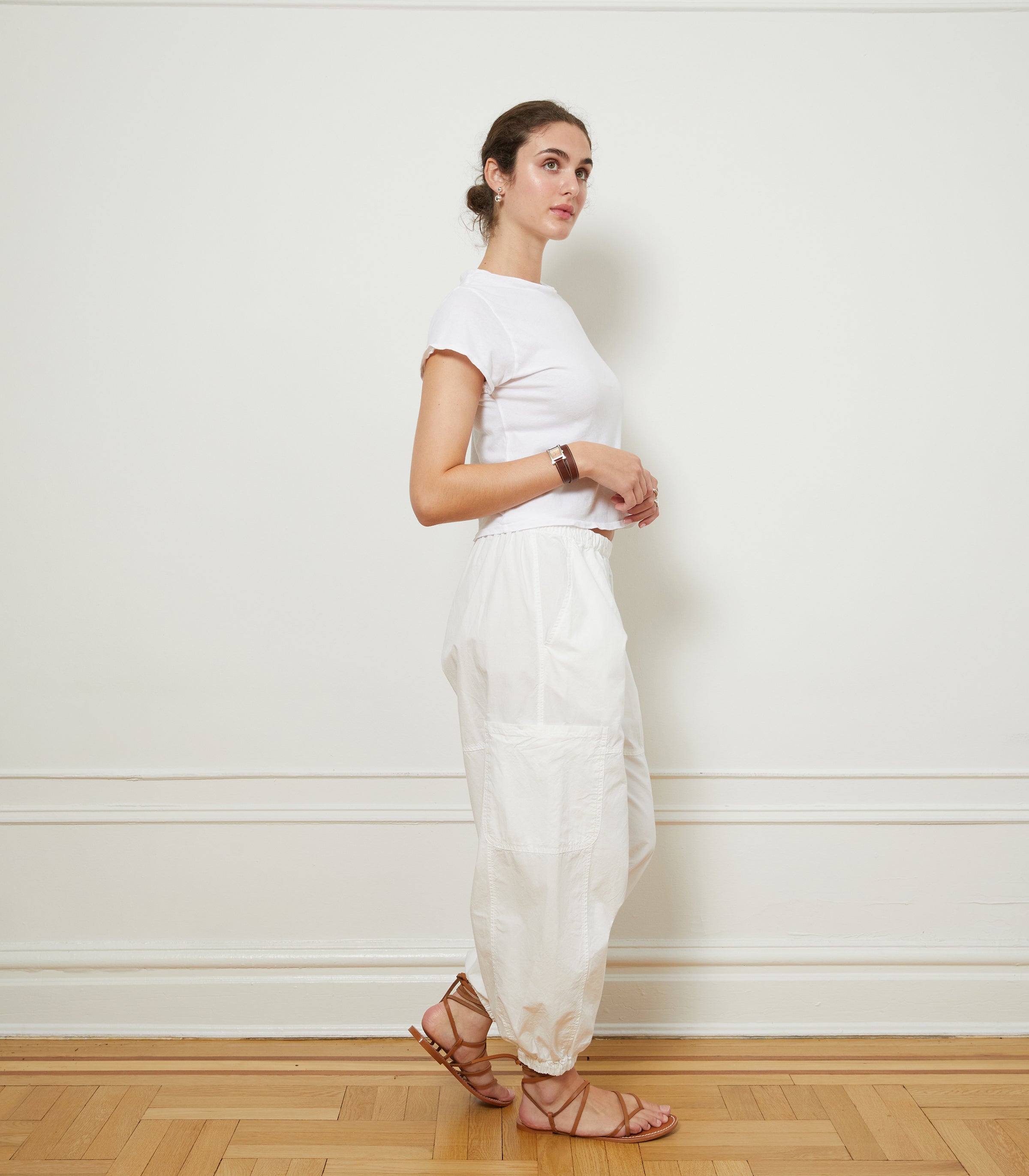 Emily Barrel Leg Cargo Pants - White | LOUP