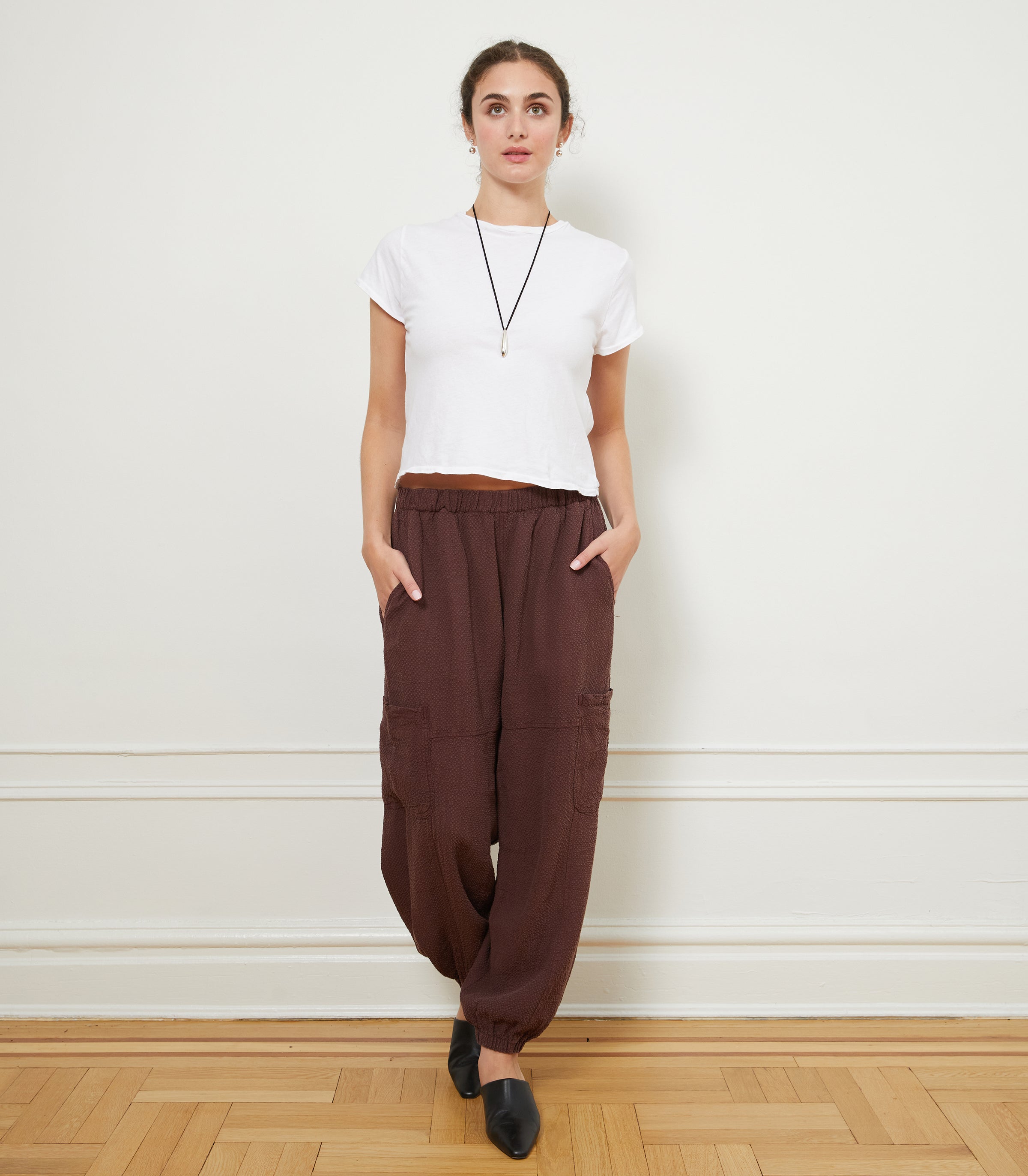 Emily Barrel Leg Cargo Pants - Maroon | LOUP