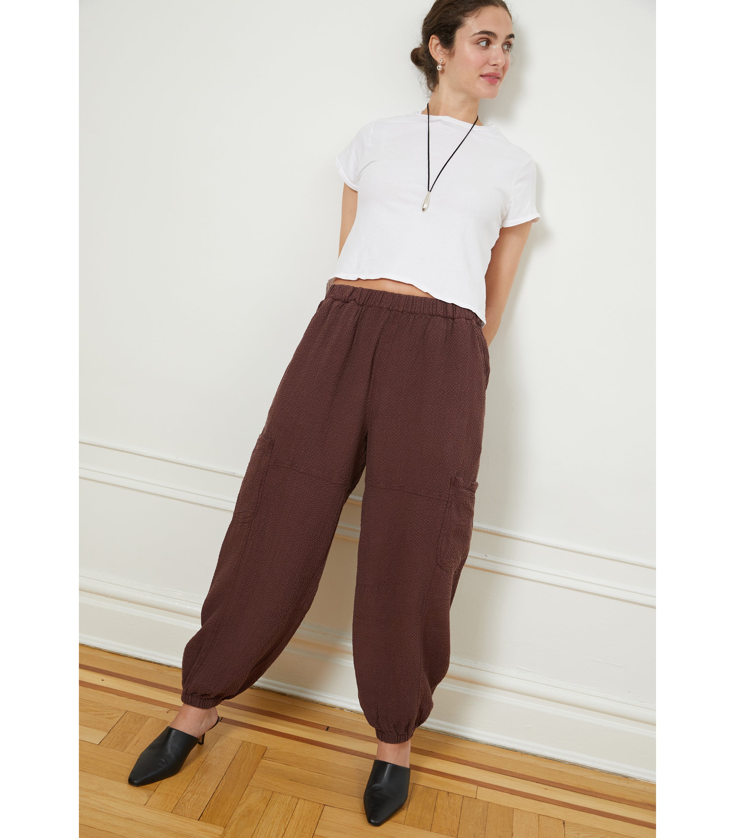 Emily Barrel Leg Cargo Pants - Maroon | LOUP